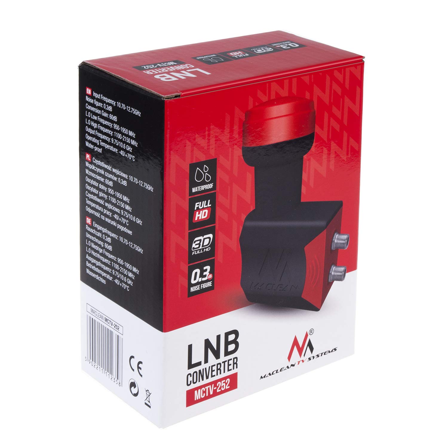 Maclean MCTV-252 Twin LNB SAT-Konverter 0,3 dB 2 Teilnehmer