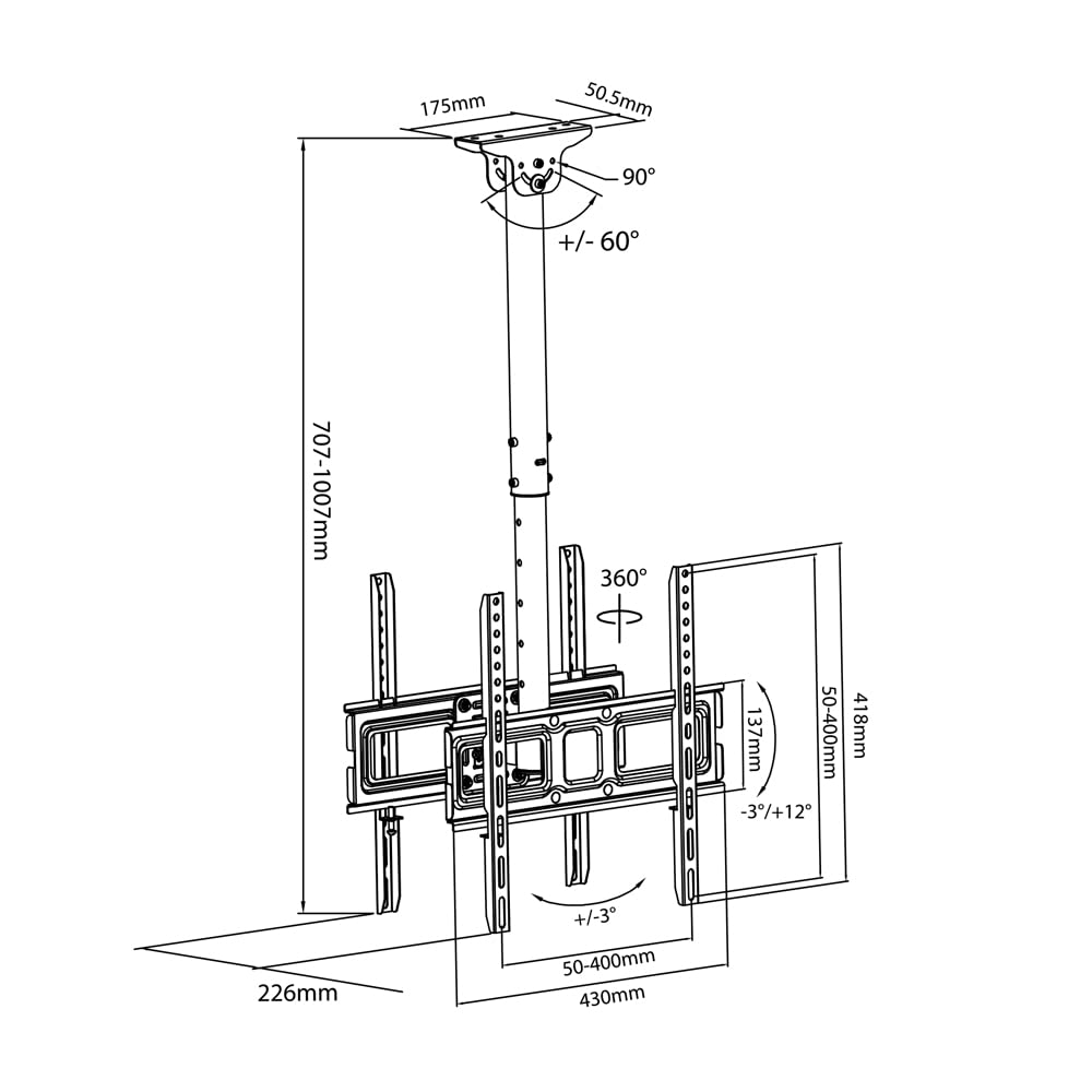 Maclean MC-944 TV Deckenhalterung 32-65 Zoll 2-fach schwenkbar