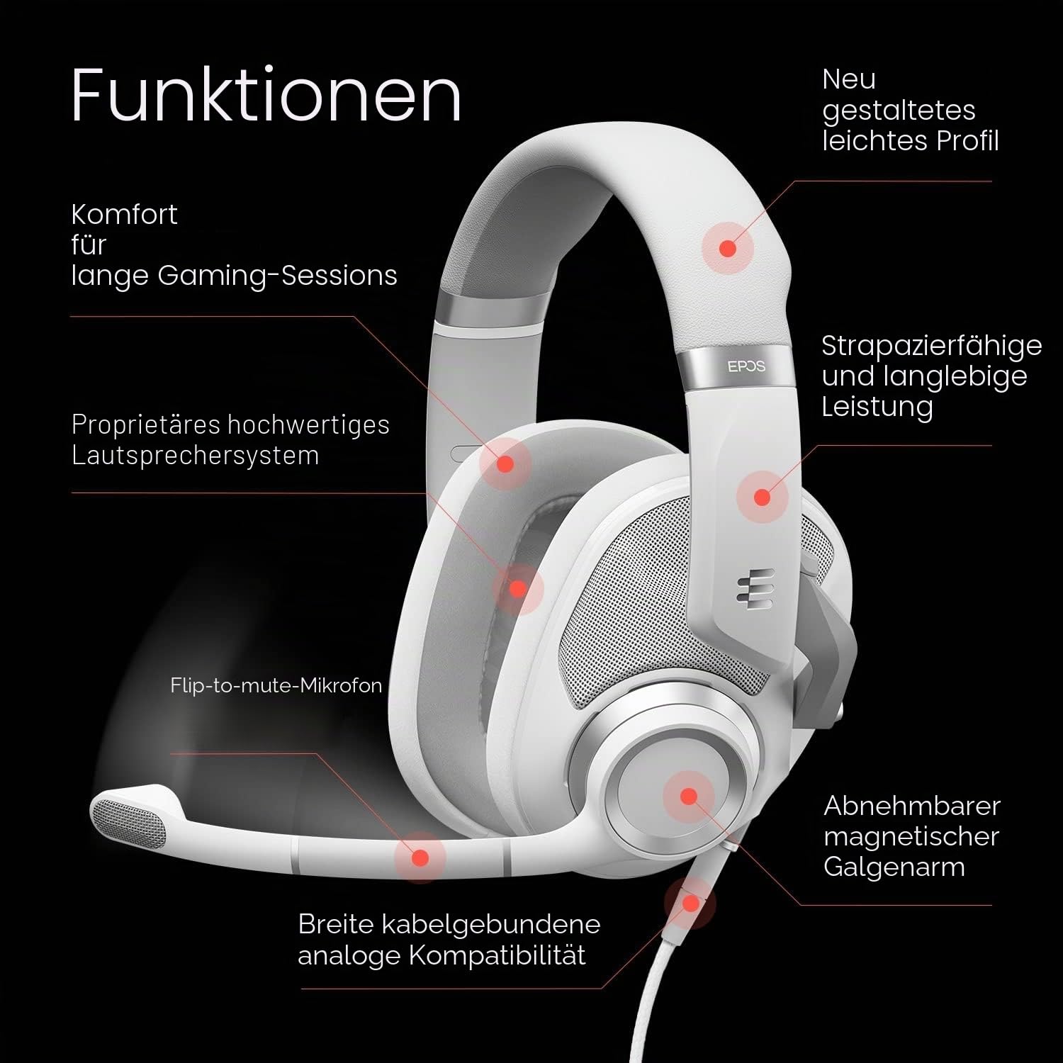EPOS Gaming H6Pro Open Headset weiß abnehmbares Mikro