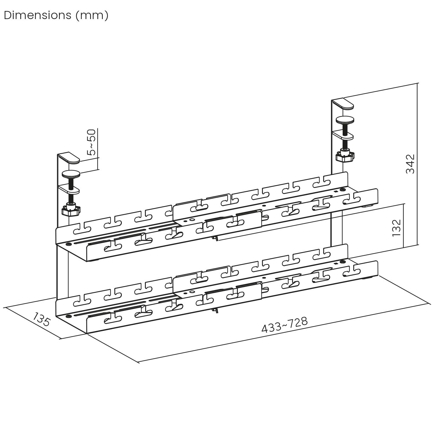 Maclean Brackets Kabelhalter Untertisch weiß 2 Ebenen 5 kg