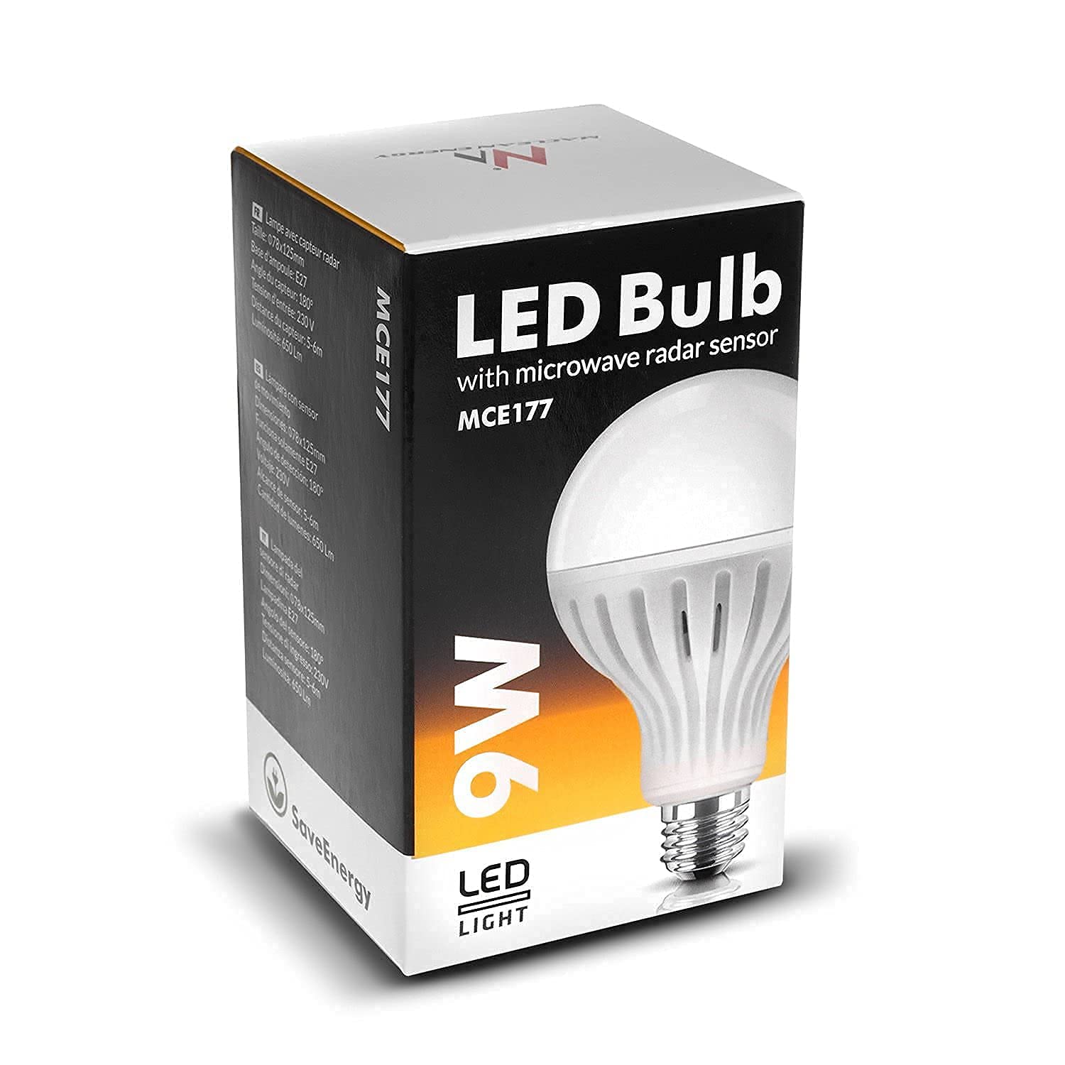 Maclean MCE177 LED Glühbirne E27 Warmweiß 9W Bewegungsmelder