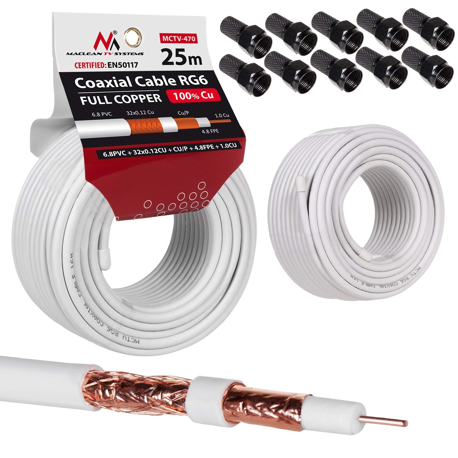 Maclean MCTV-471 Antennenkabel 50m RG6 Kupfer