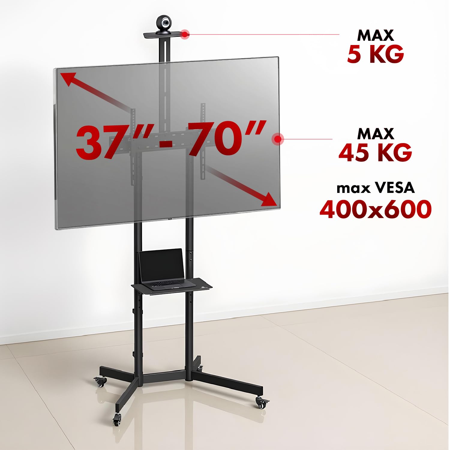 Maclean MC-113 TV-Ständer Rollen 37-70 Zoll VESA 45 kg