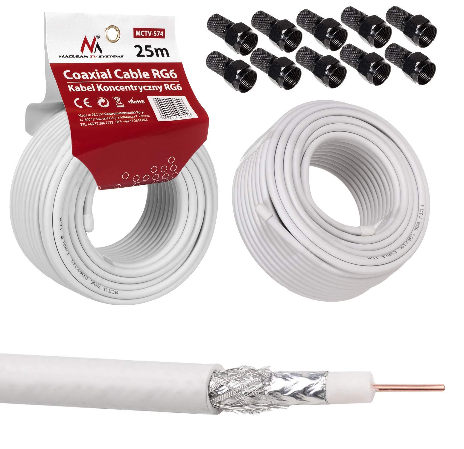 Maclean MCTV-571 SAT-Antennenkabel RG6 50m 75 Ohm