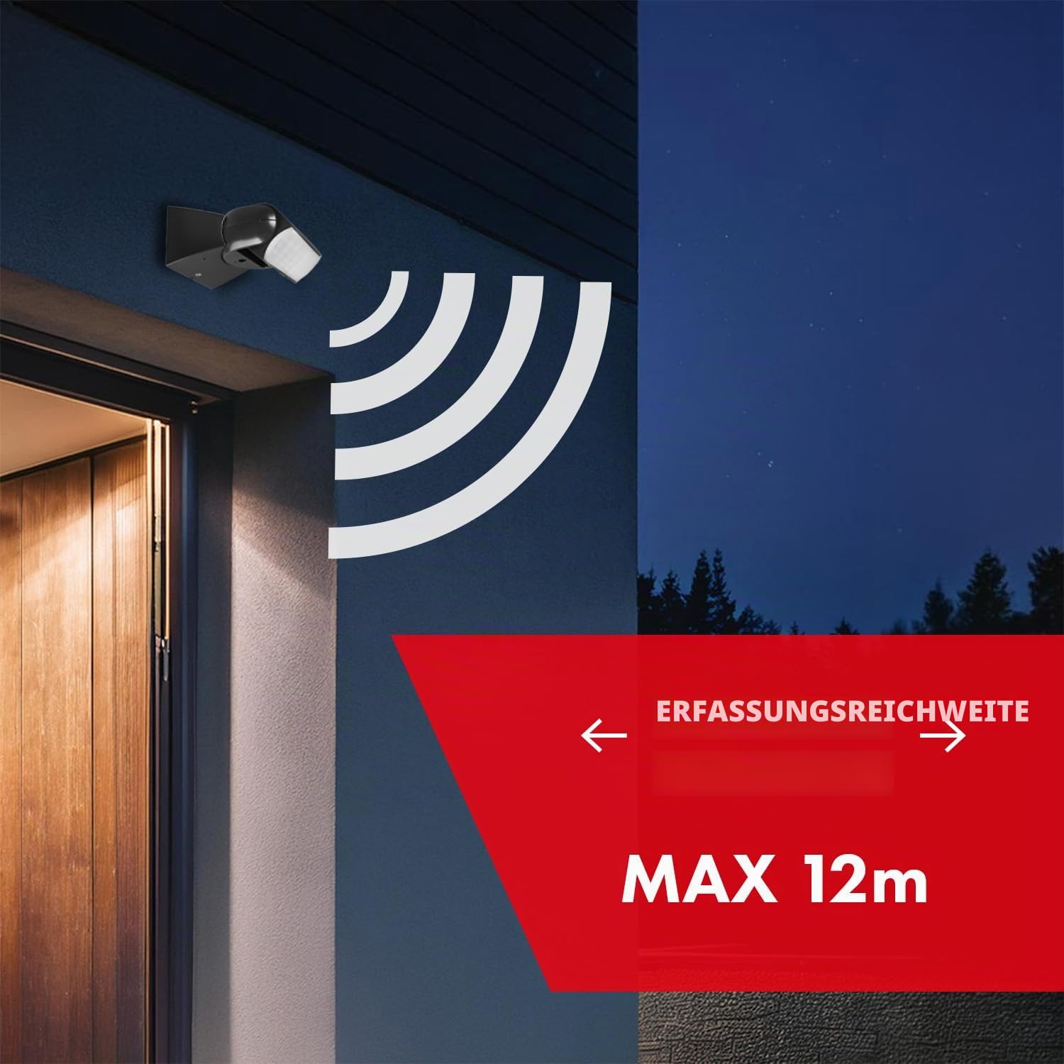 Maclean MCE201B Bewegungsmelder Schwarz 12m 180° IP65