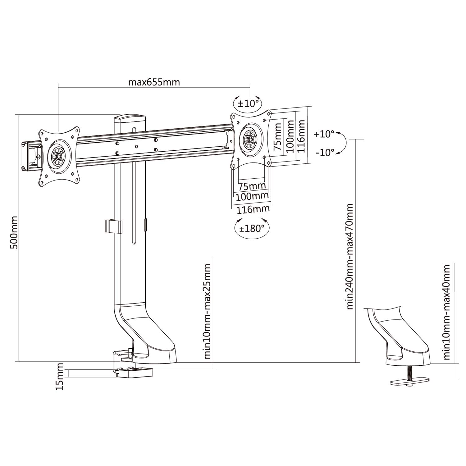 Maclean MC-854 Monitorhalterung für 2 Monitore 17-27 Zoll VESA
