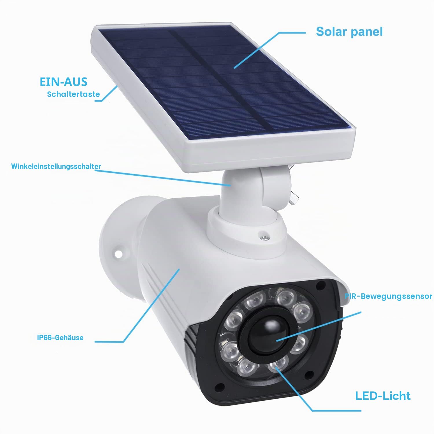 Maclean Kamera-Attrappe Solar LED IP66 PIR 800 Lumen