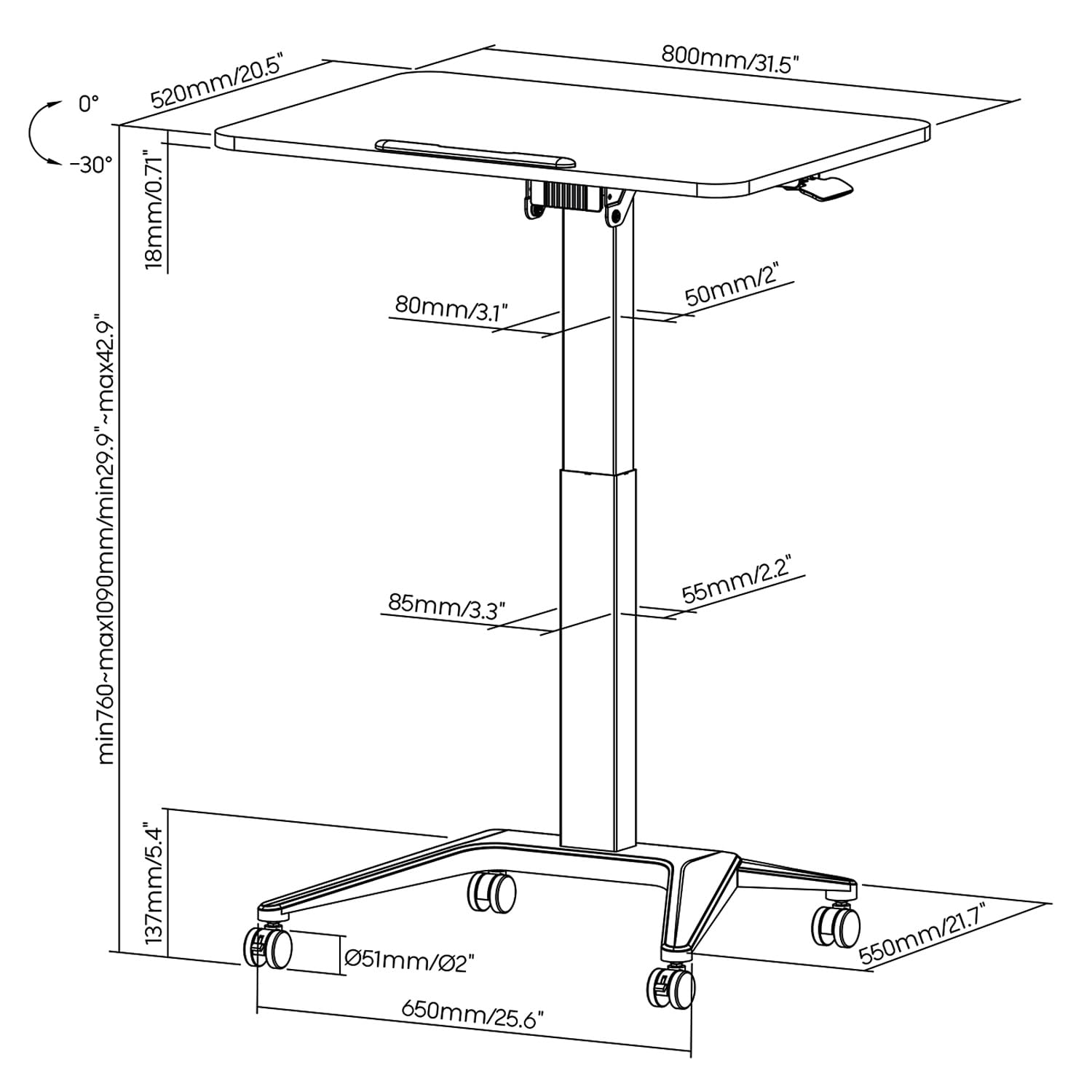 Maclean MC-453 Laptoptisch höhenverstellbar Schwarz 80x52cm