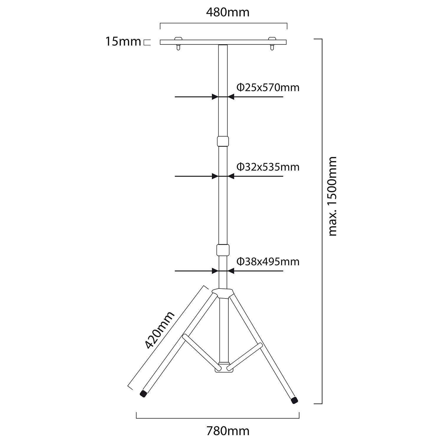 Maclean MCE583 Stativ für Baustrahler Stahl 62-150 cm bis 10 kg