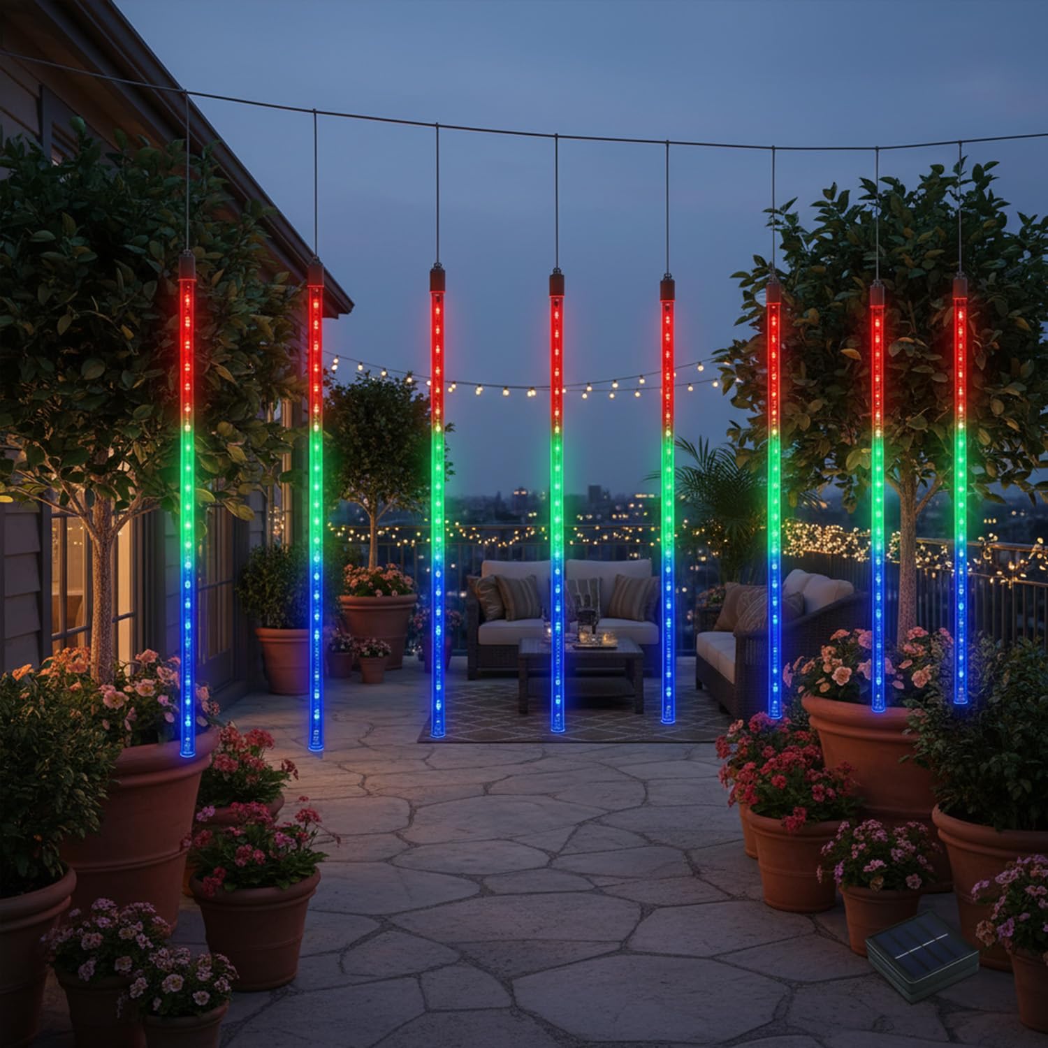 Maclean Energy MCE412 Eiszapfen Lichterkette 144 LED RGB 2,4m IP44