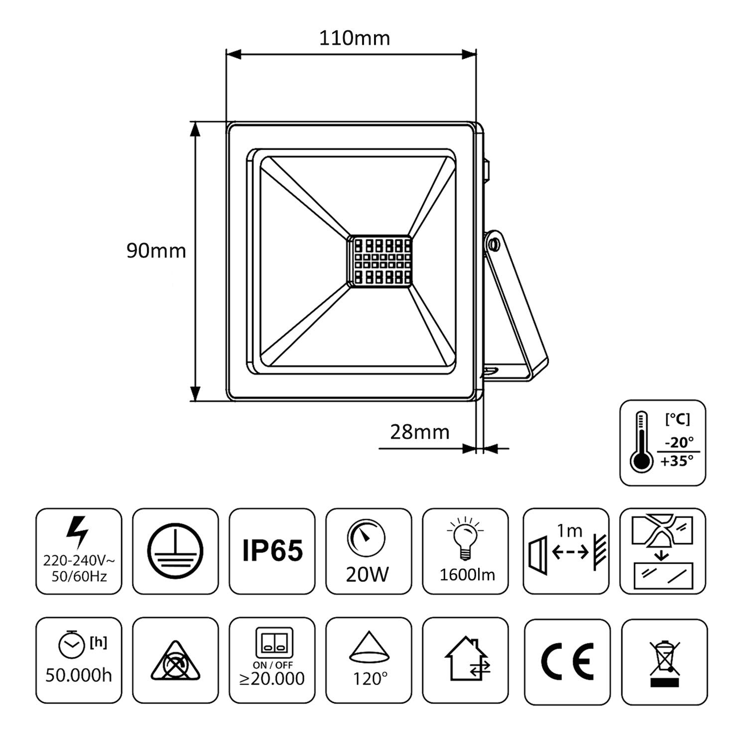 Maclean Energy MCE520 LED Strahler 20W warmweiß 3000K