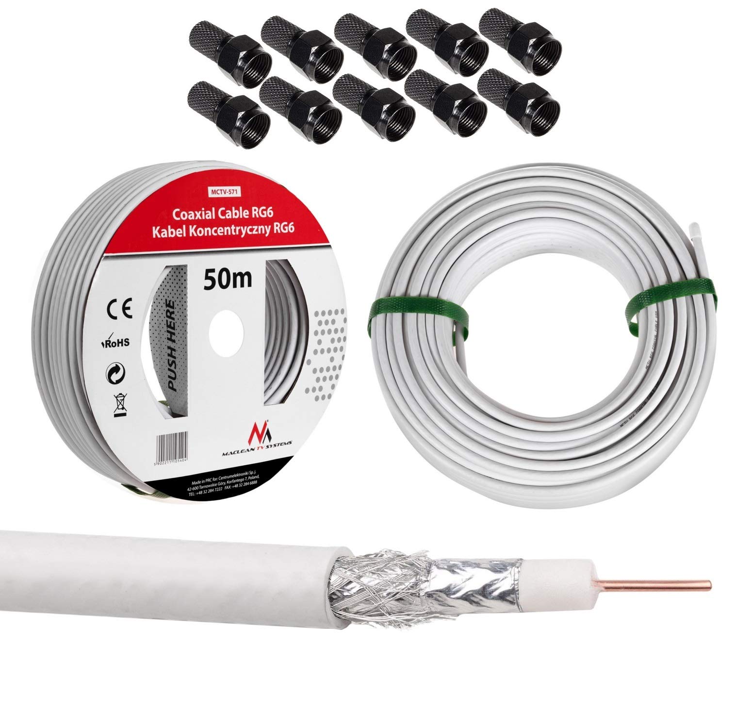 Maclean MCTV-571 SAT-Antennenkabel RG6 50m 75 Ohm