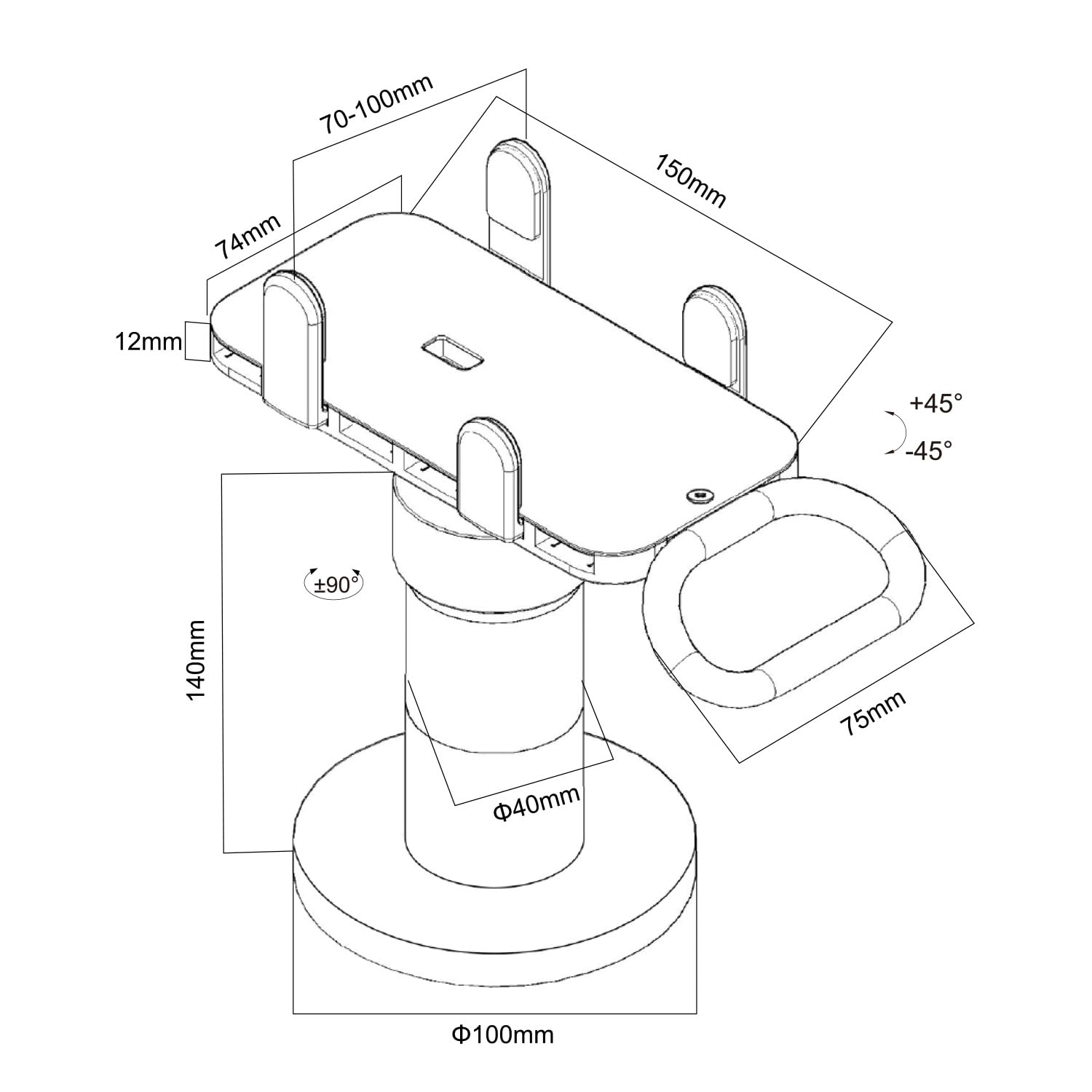 Maclean Brackets MC-819 Kartenterminal Halterung POS 90° Tisch