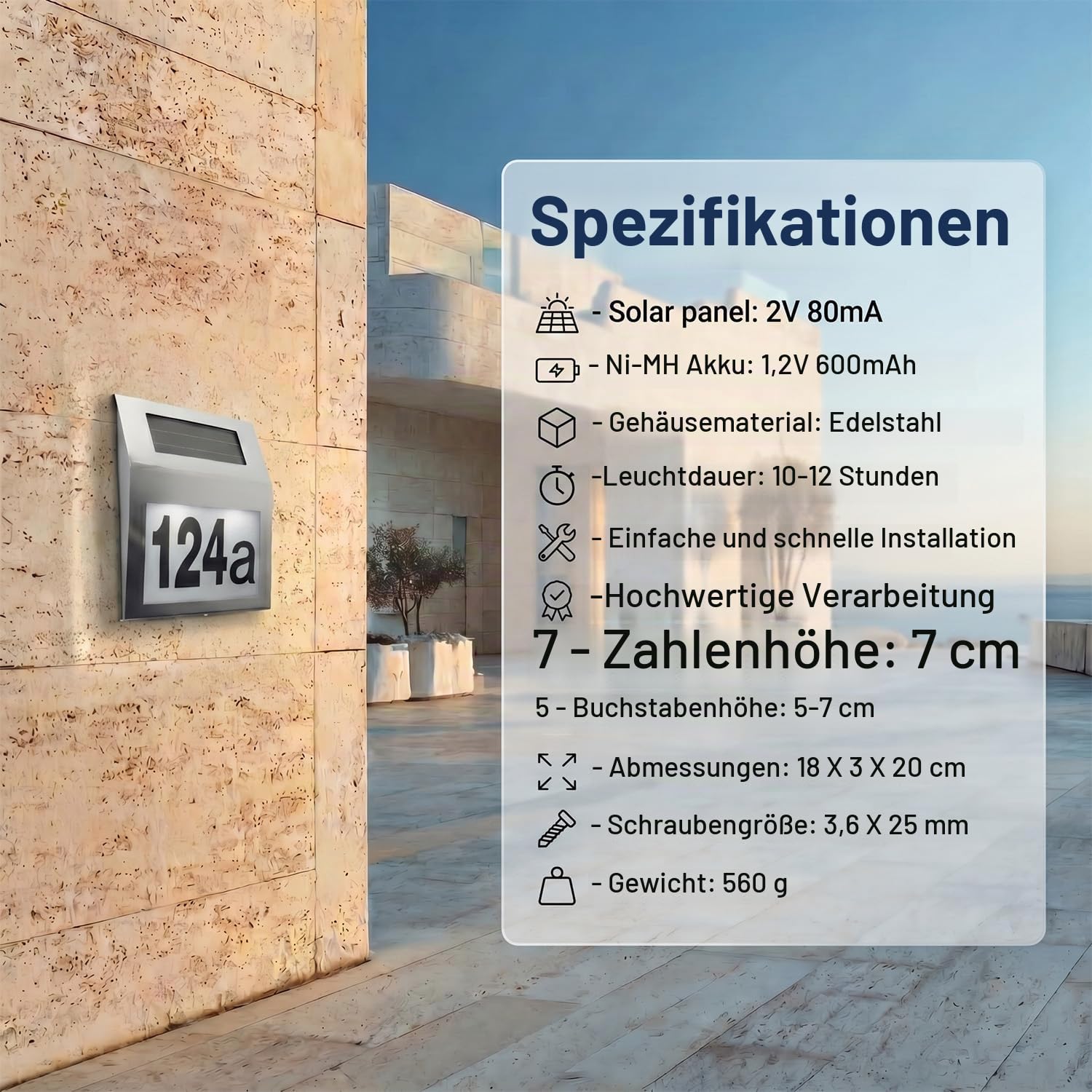 Maclean Energy MCE172 Solar Hausnummernleuchte Edelstahl LED