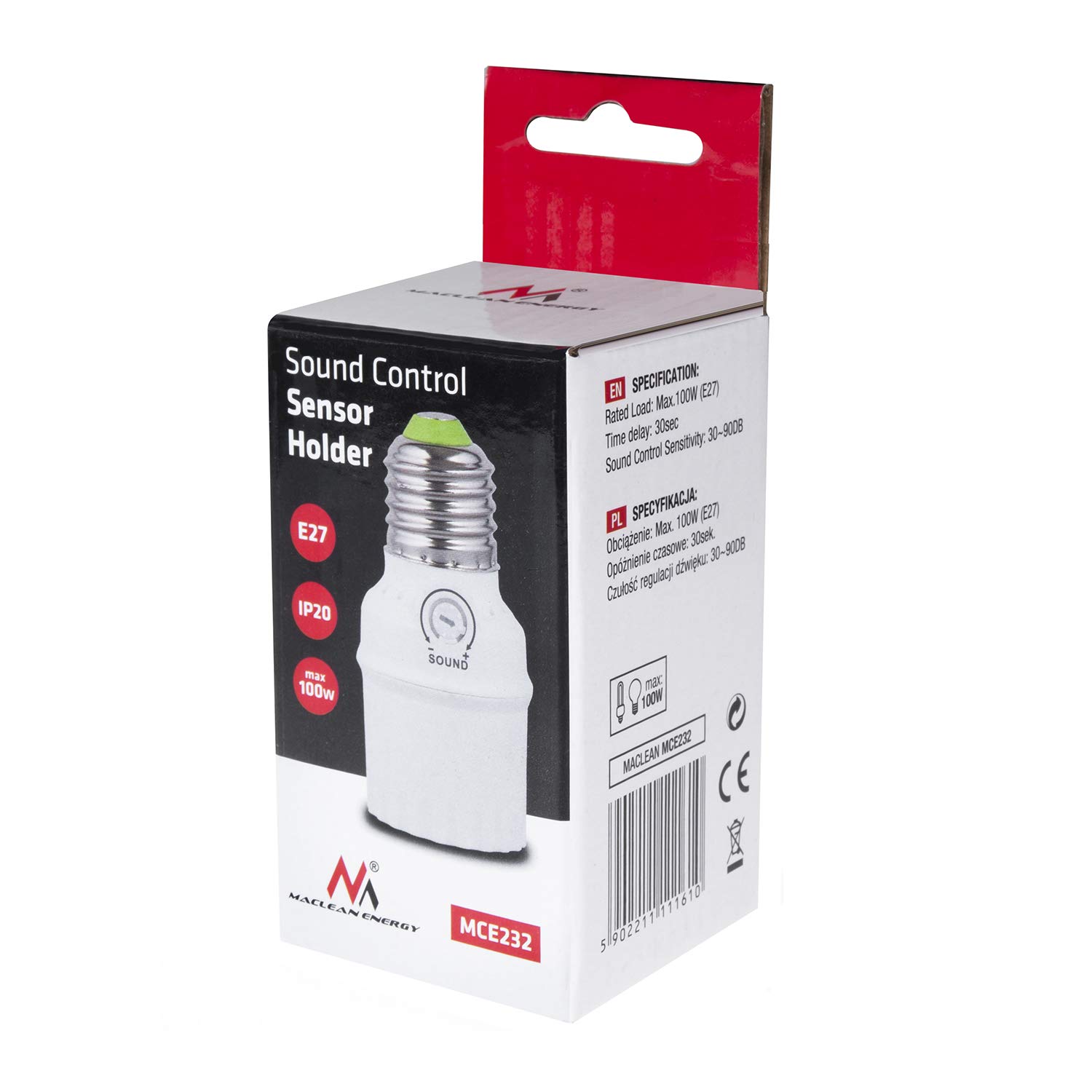 Maclean Energy MCE232 Lampenfassung E27 Geräuschsensor 360°