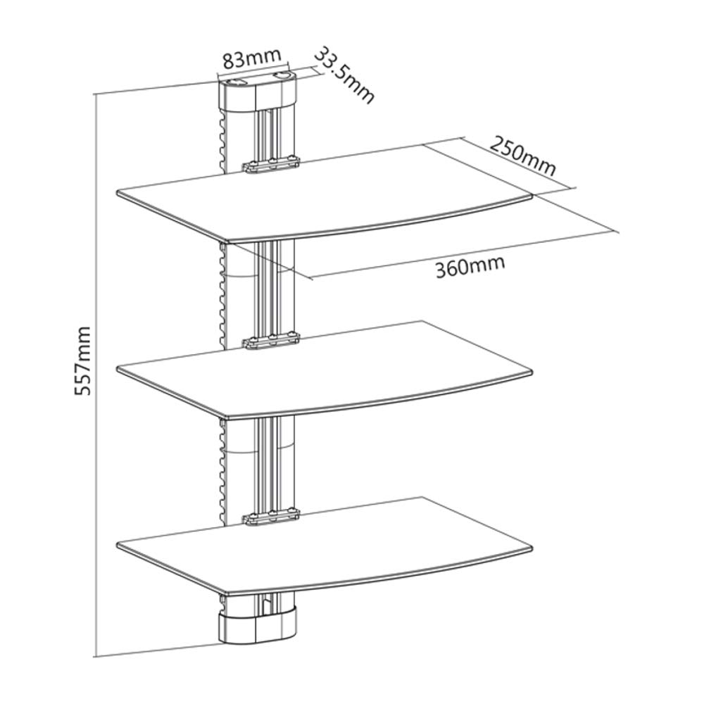 Maclean MC-664 Wandregal 3-Fach Glas 8kg höhenverstellbar