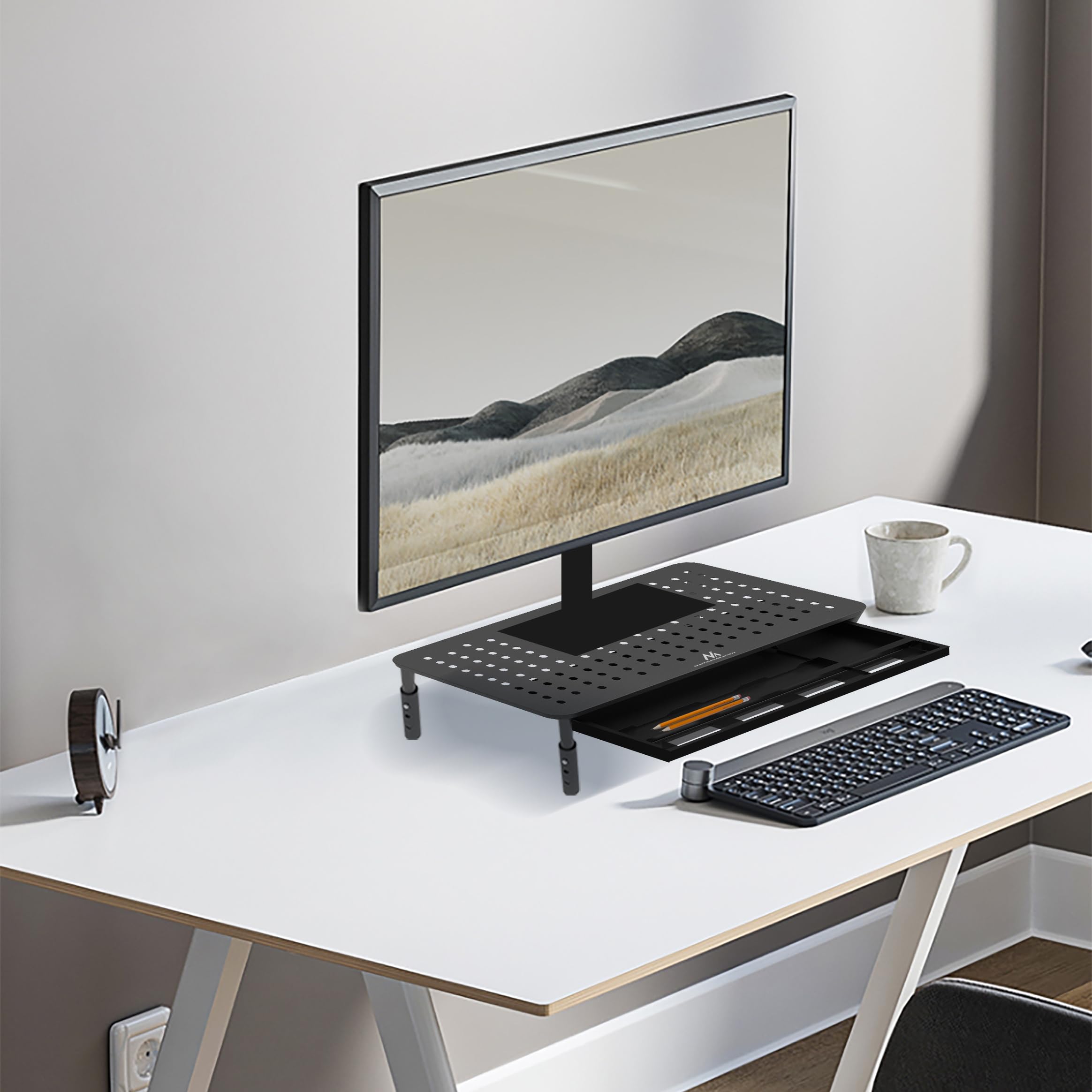 Maclean MC-946 Monitorständer mit Schublade 20 kg