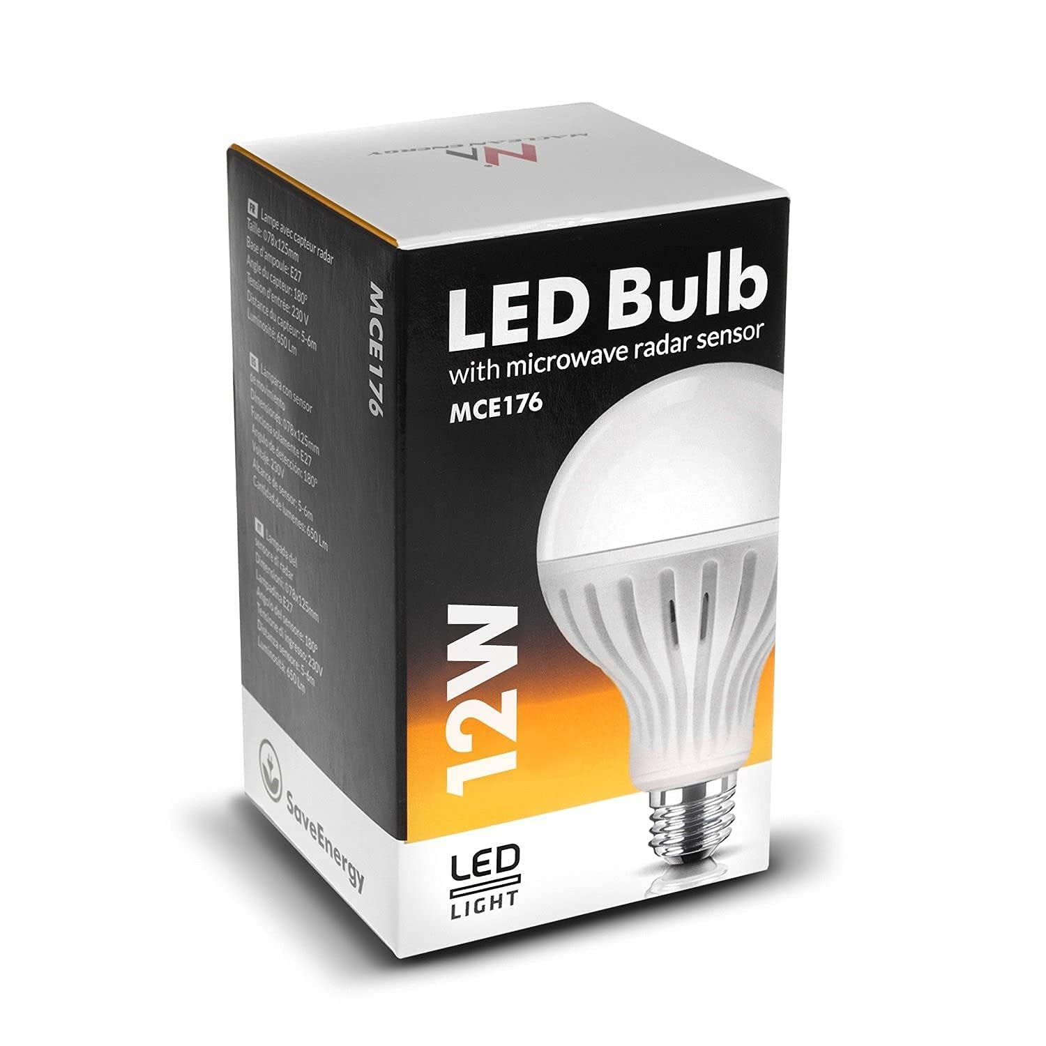 Maclean MCE176 LED Glühbirne E27 Kaltweiß 12W Bewegungsmelder