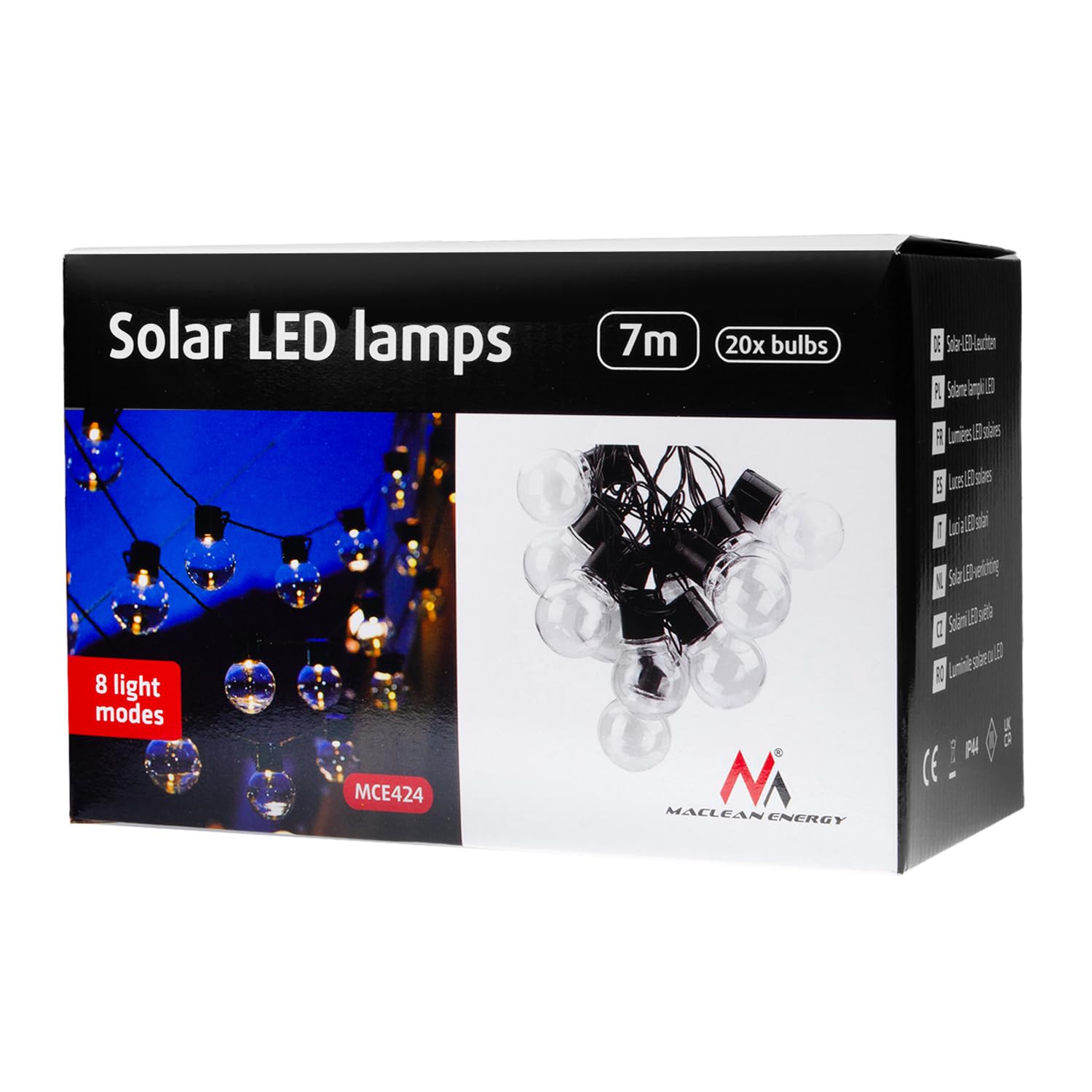 Maclean MCE424 Solar-Lichterkette Garten 7m 20 Birnen IP44