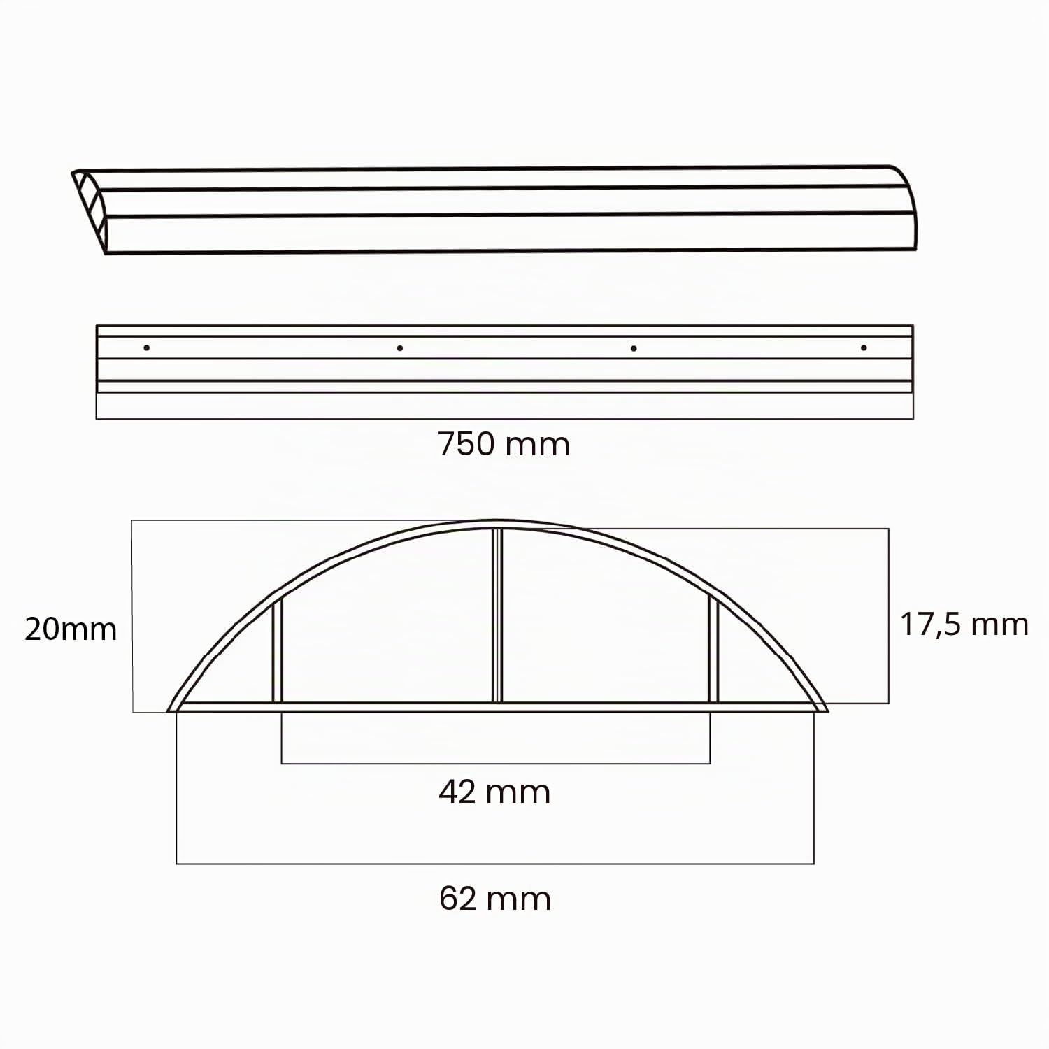Maclean Brackets Kabelkanal Alu 750mm Weiß Halbrund