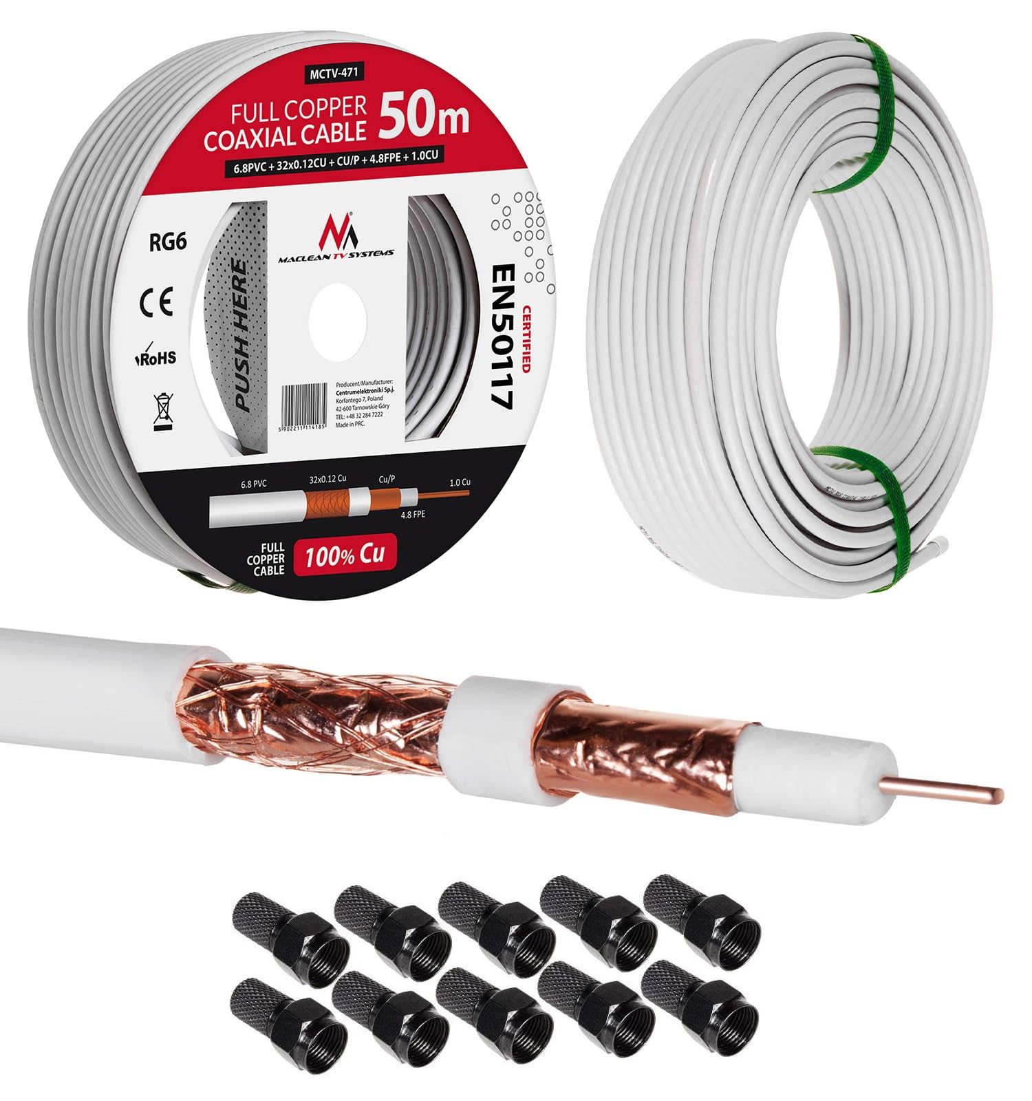 Maclean MCTV-471 Antennenkabel 50m RG6 Kupfer