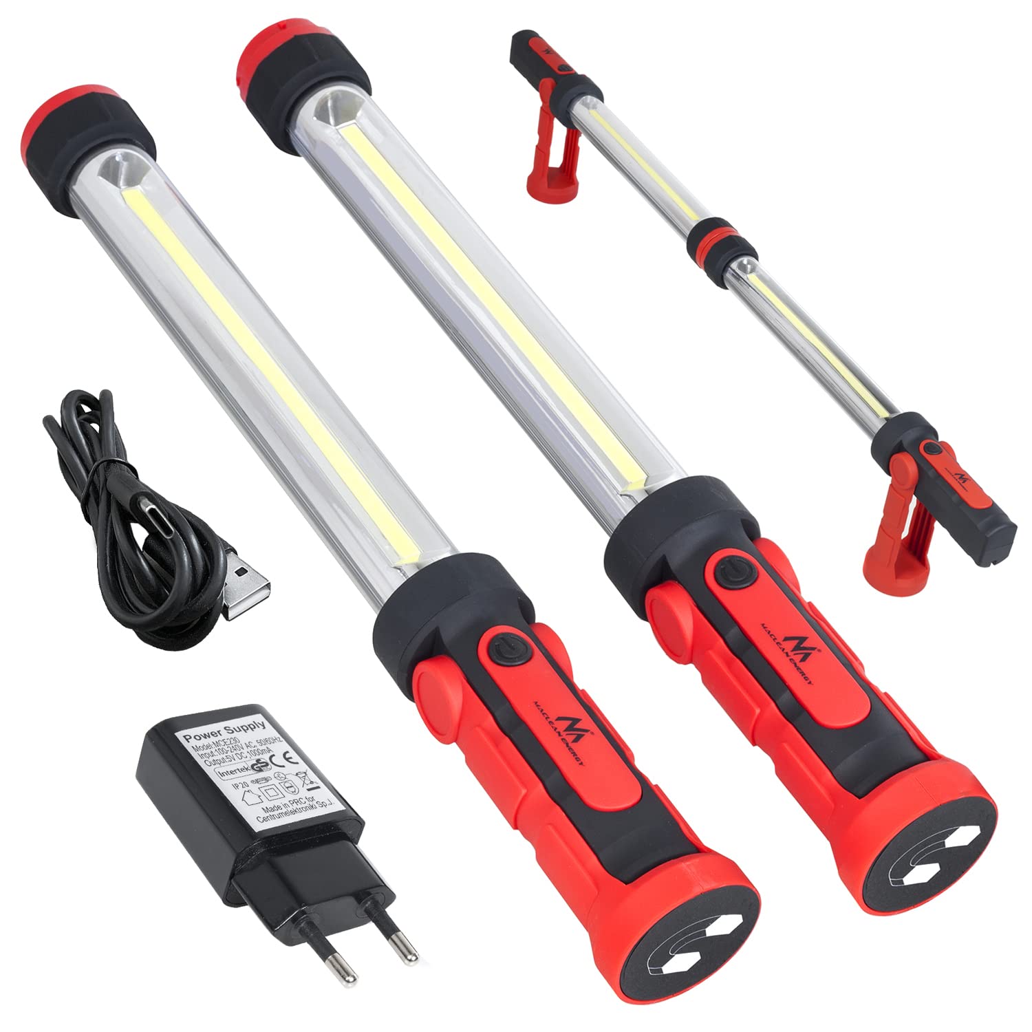 Maclean Energy COB LED Werkstattlampe XXL Magnet 1200lm 2er