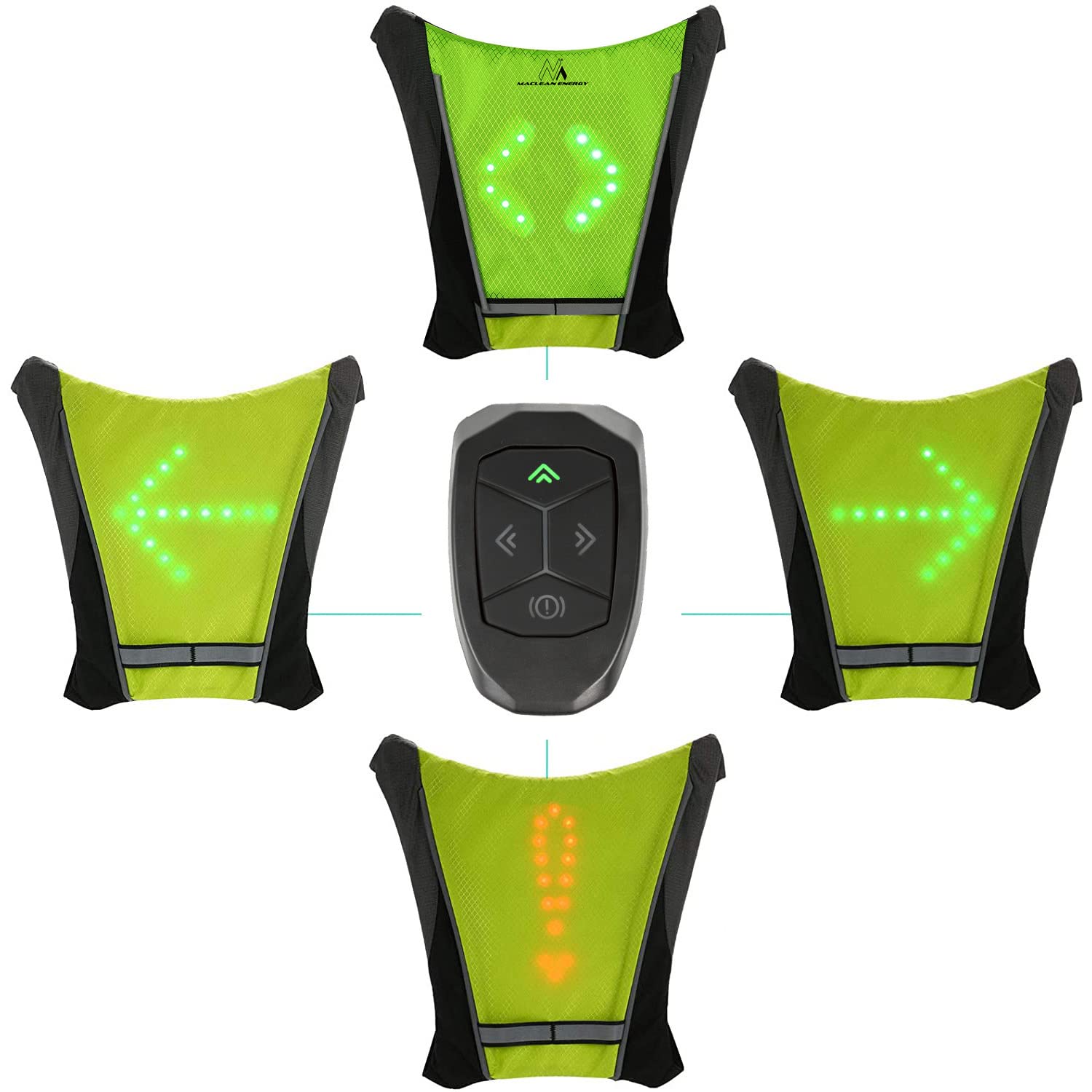 Maclean Sicherheitswarnweste mit LED-Blinker USB Fernbedienung