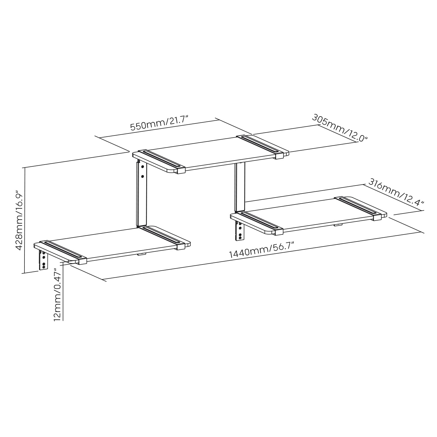 Maclean MC-974 Modulares Wandregal 3-stufig Schwarz 3x10kg