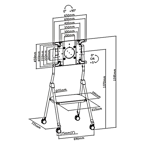 Maclean Brackets MC-941 TV Ständer 32-55 Zoll Rollen 50kg