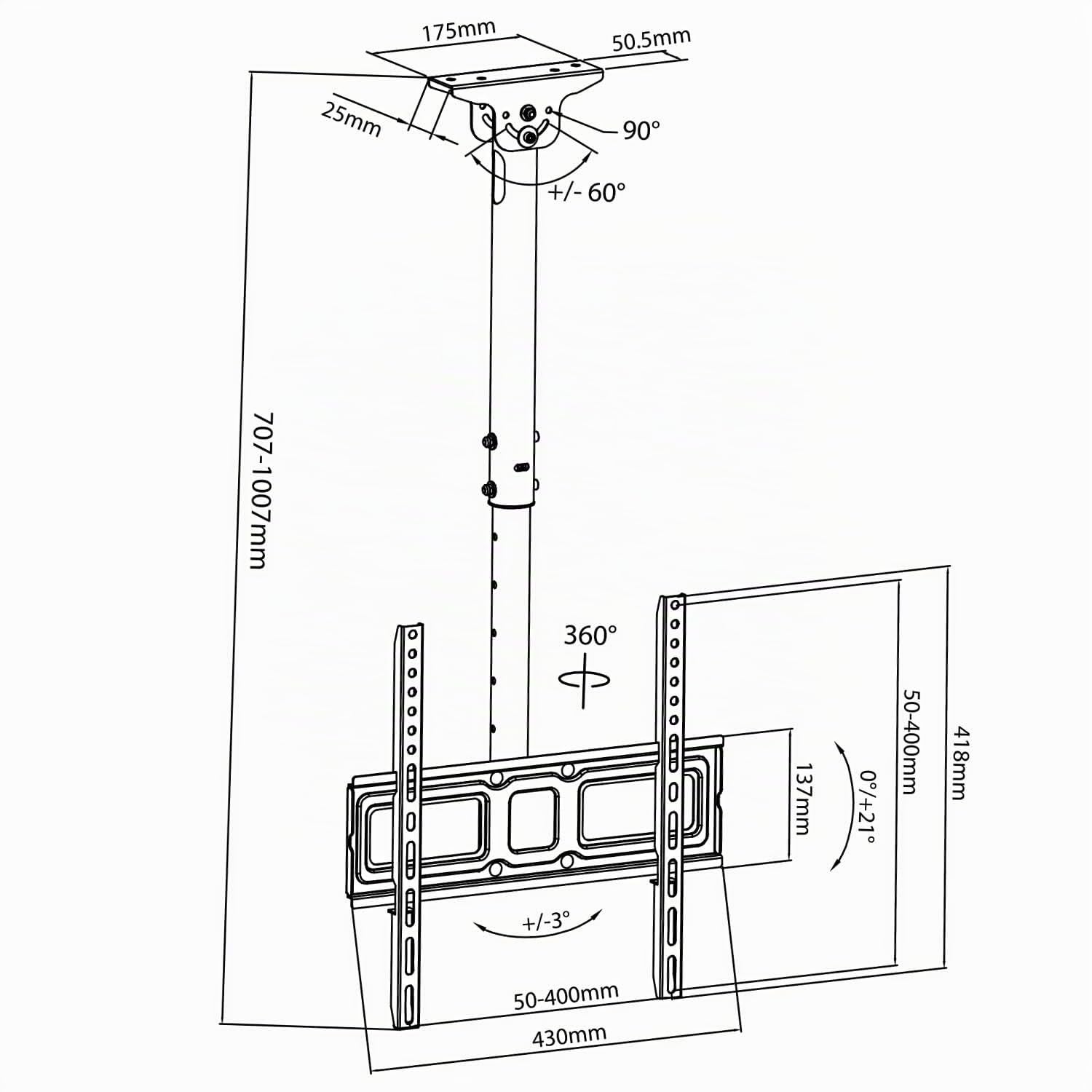 Maclean Energy MC-943 TV Deckenhalterung 32-50 Zoll 35kg