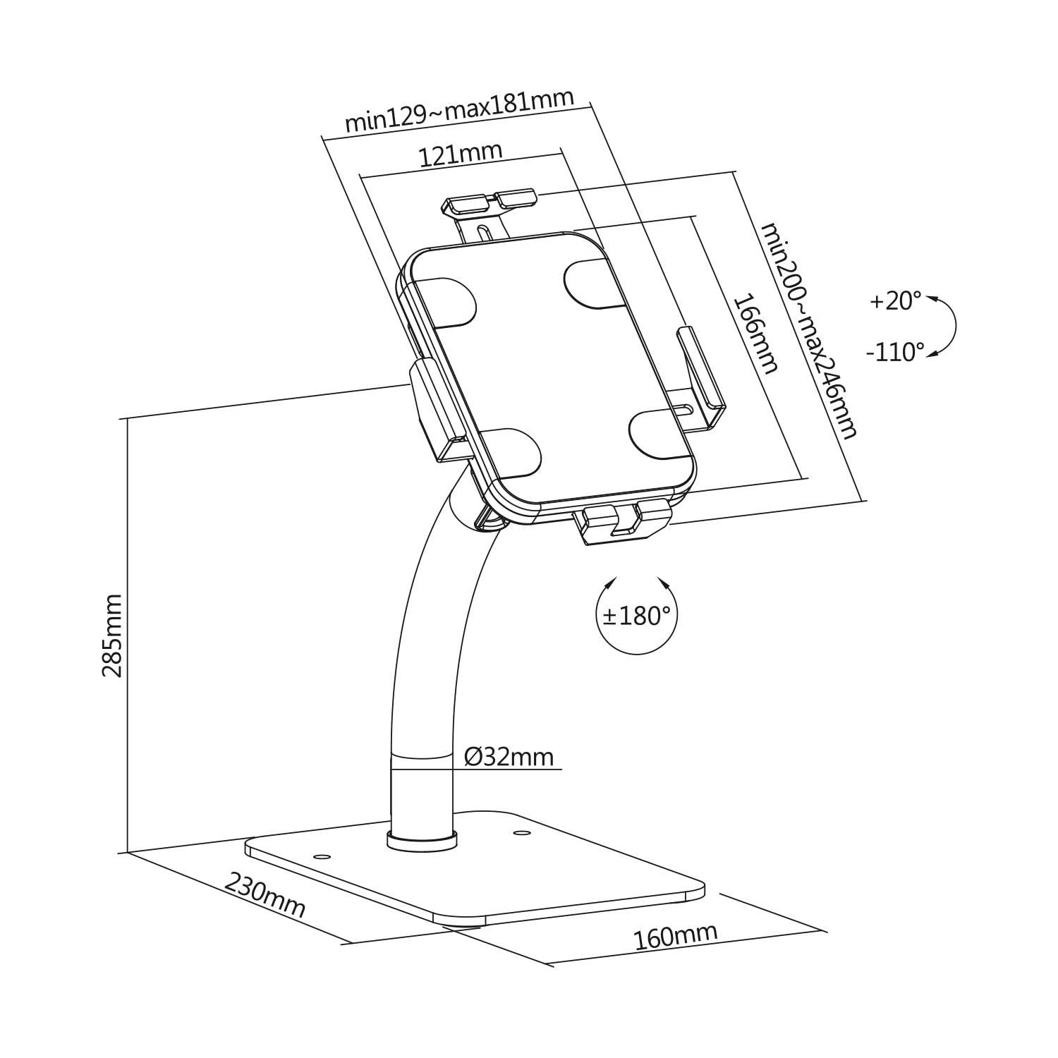 Maclean MC-468 Tablet Halterung Weiß 7,9-11 Zoll Tisch Wand