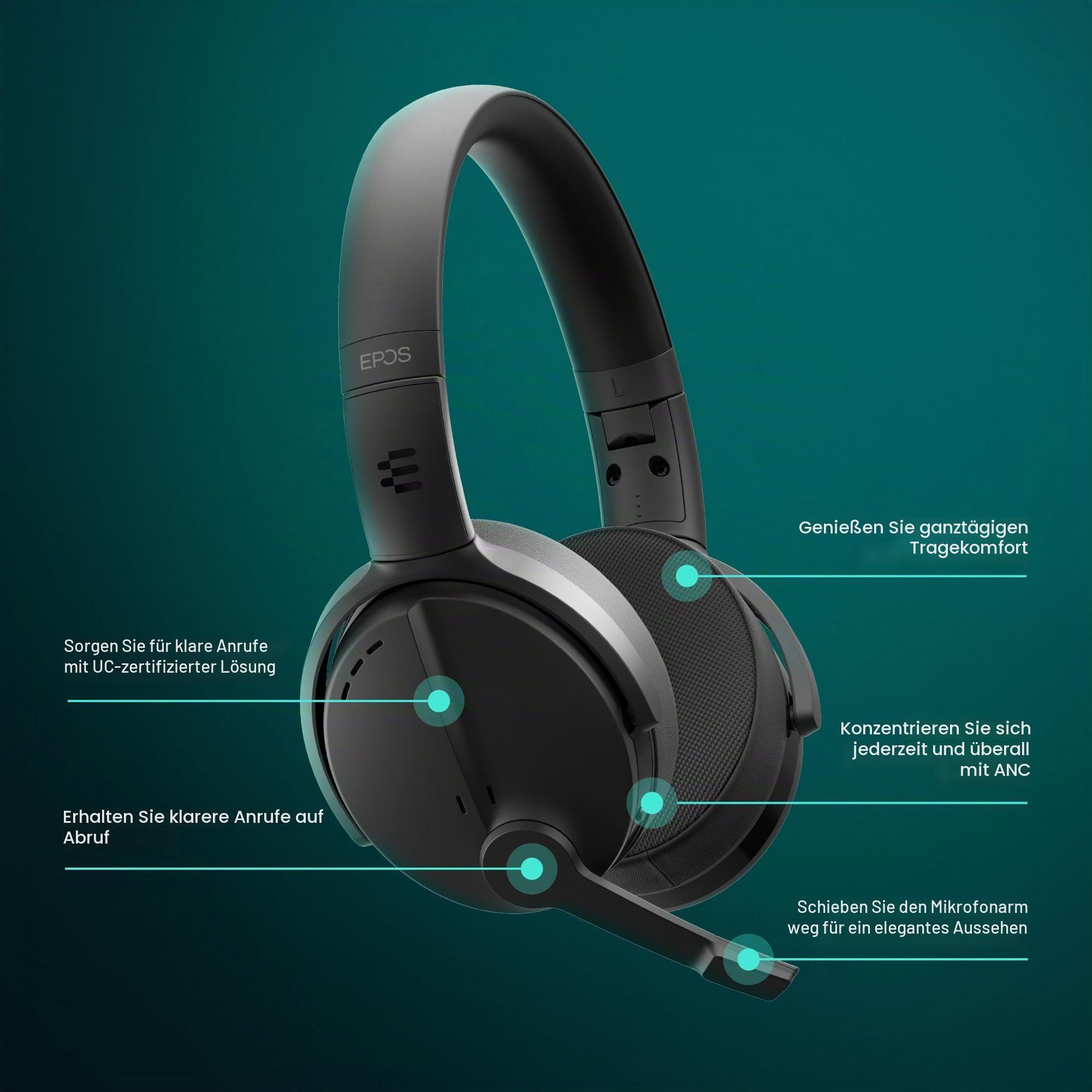 EPOS ADAPT 560 II Bluetooth Headset ANC UC 46h Multi-Point