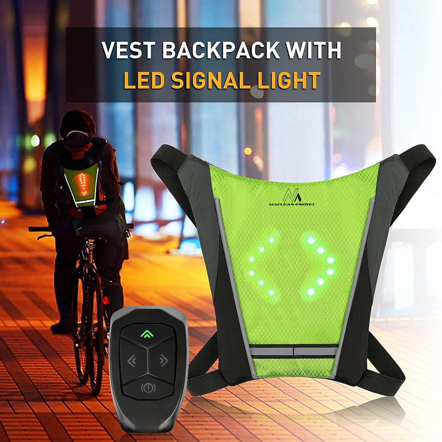 Maclean Sicherheitswarnweste mit LED-Blinker USB Fernbedienung