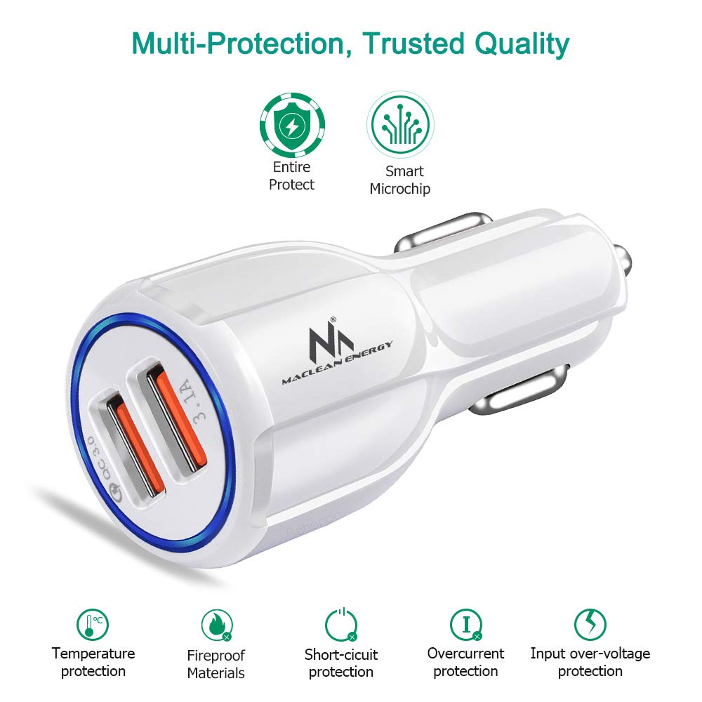 Maclean Energy MCE478 Autoladegerät USB Quick Charge 3.0 Weiß
