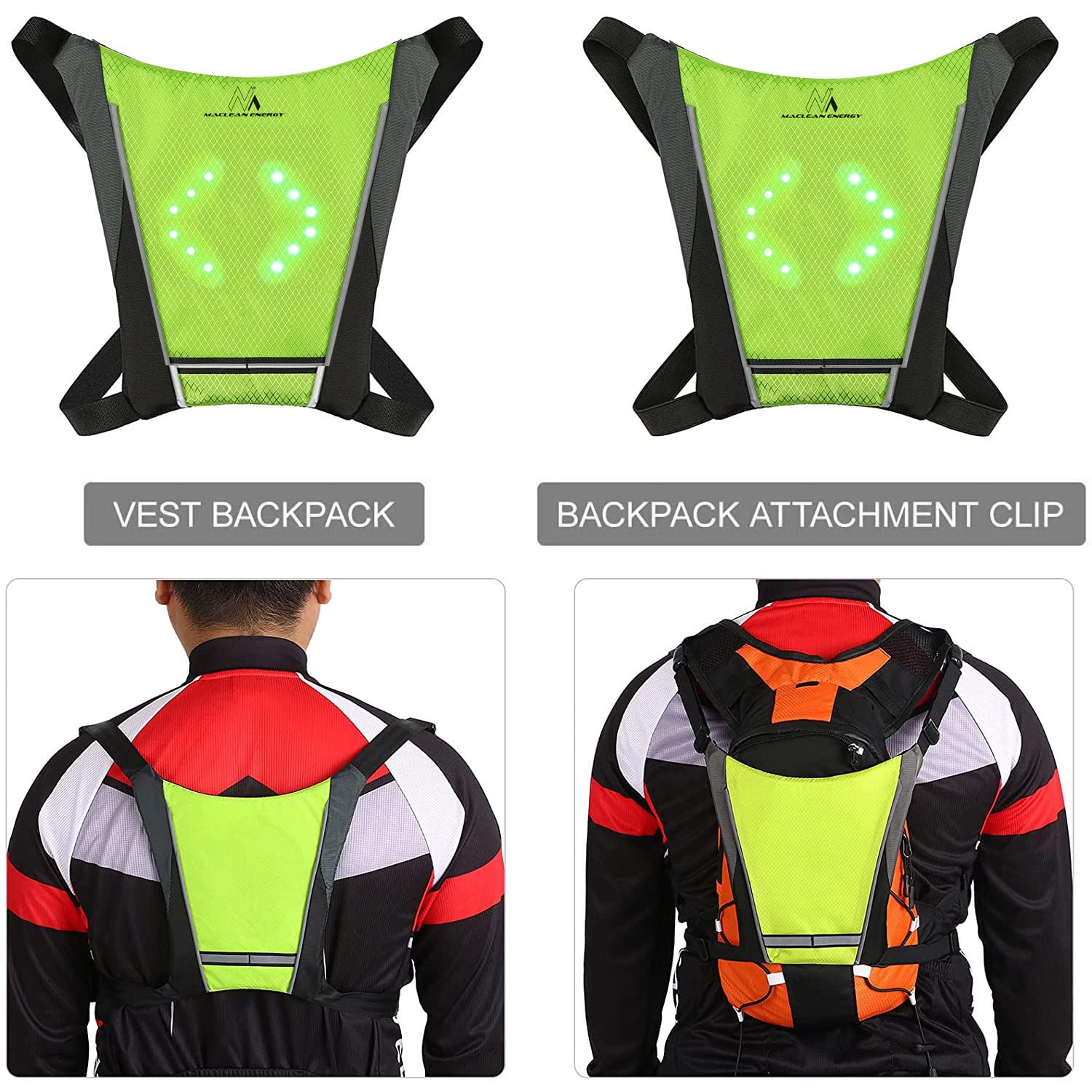 Maclean Sicherheitswarnweste mit LED-Blinker USB Fernbedienung