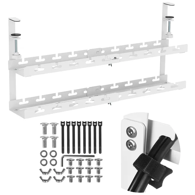 Maclean Brackets Kabelhalter Untertisch weiß 2 Ebenen 5 kg