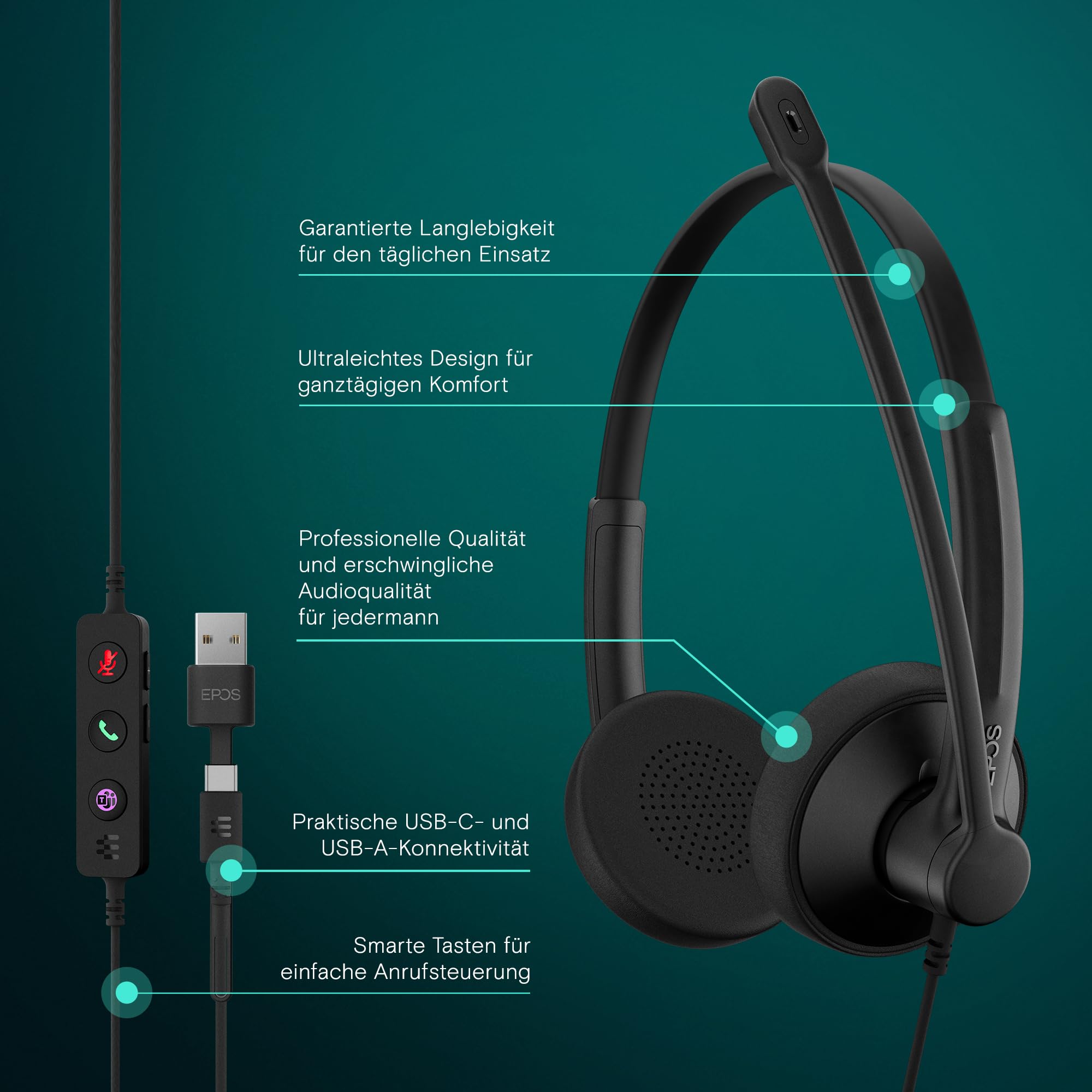 EPOS IMPACT 100 Stereo Headset USB-C Teams Geräuschunterdrückung