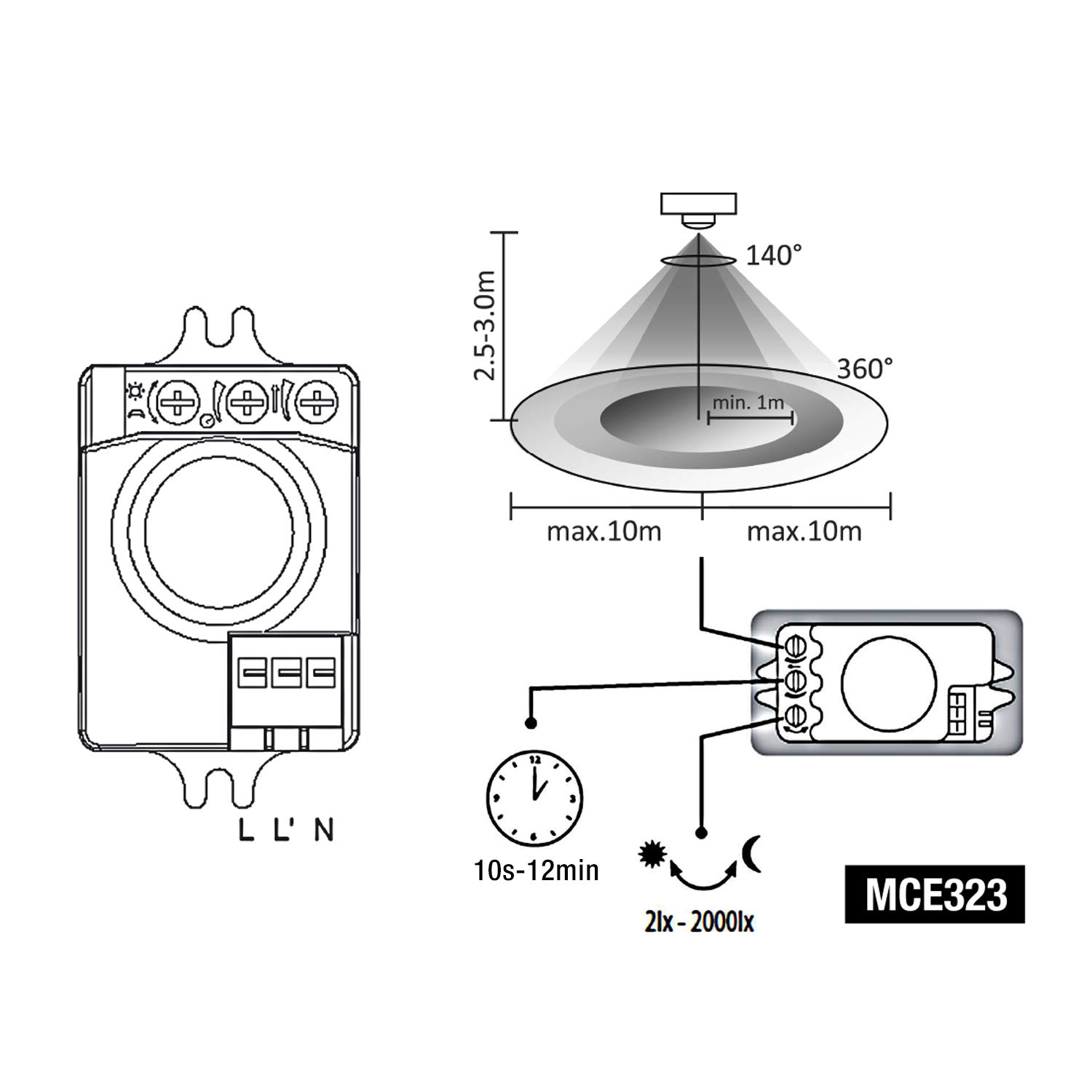 Maclean Energy MCE323 Bewegungssensor Mikrowelle 360 Grad IP20