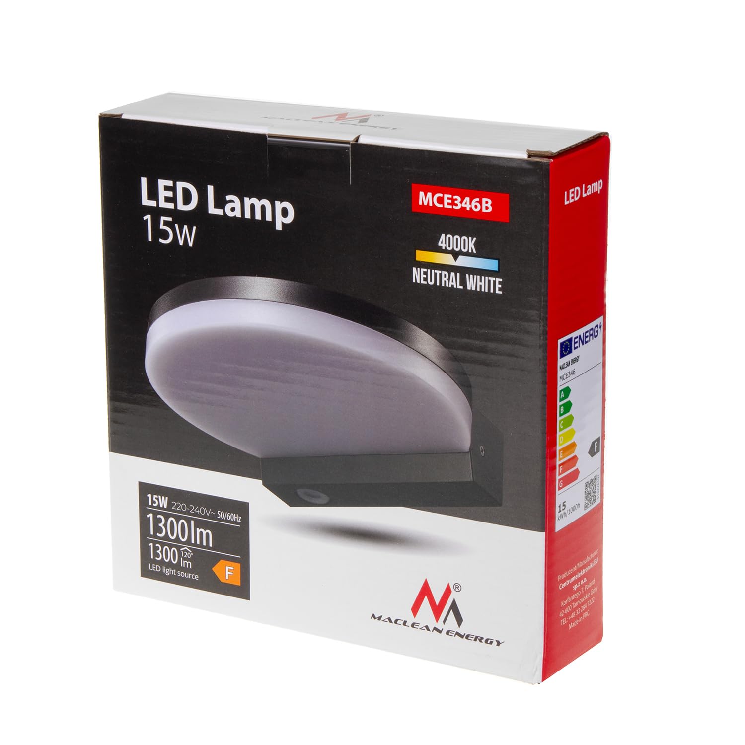 Maclean Energy MCE346 LED Wandlampe schwarz 15W neutralweiß