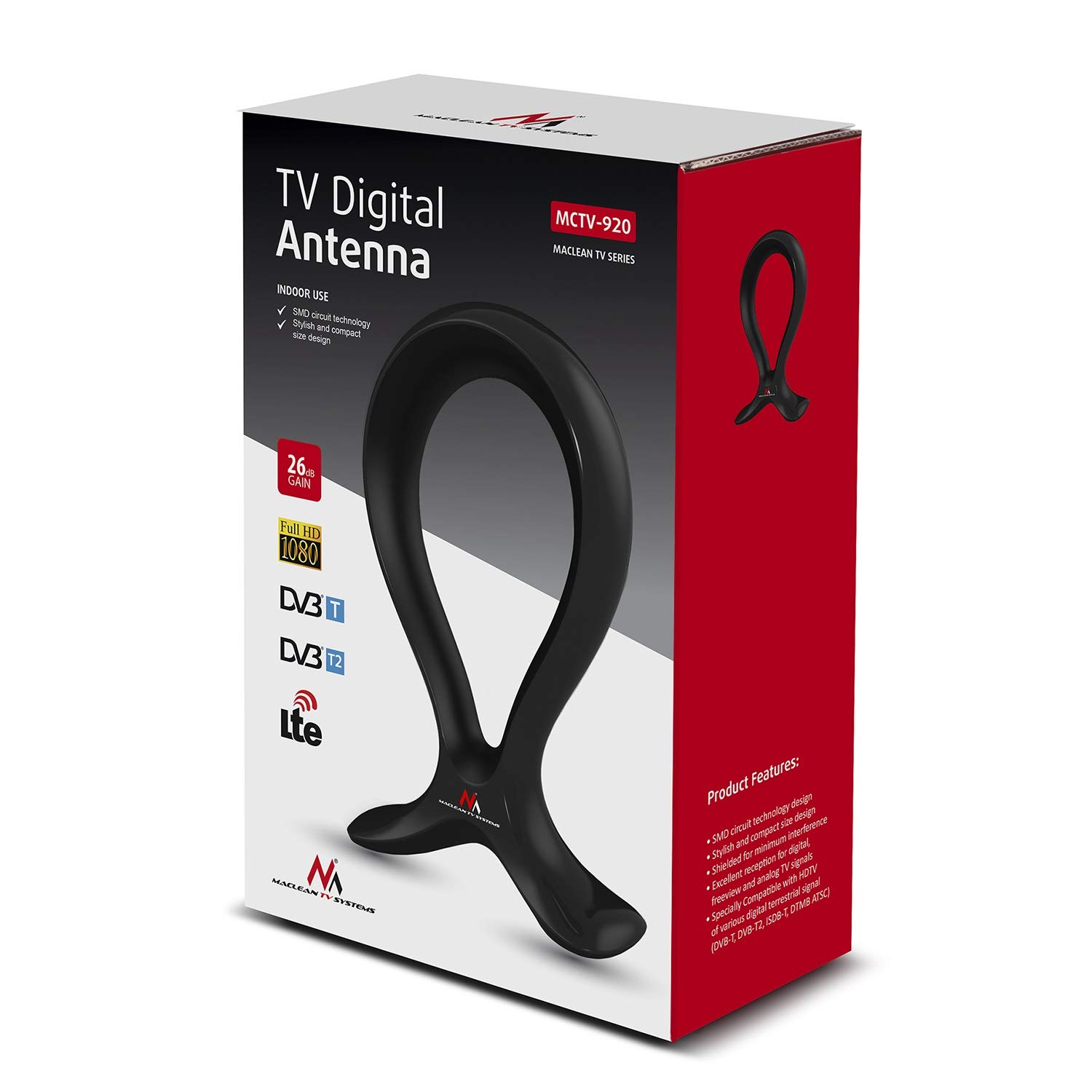 Maclean MCTV-920 Zimmerantenne DVB-T2 mit Kopfhörerständer 26 dB