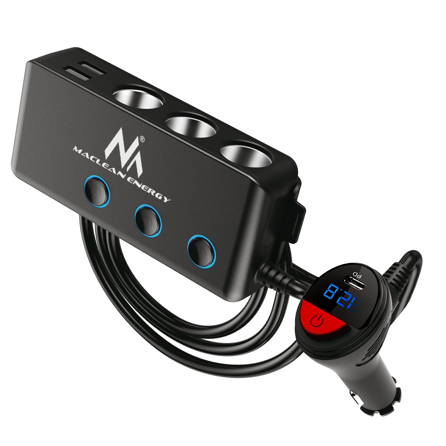 Maclean 3-Fach Kfz-Verteiler Zigarettenanzünder USB-C PD 18W
