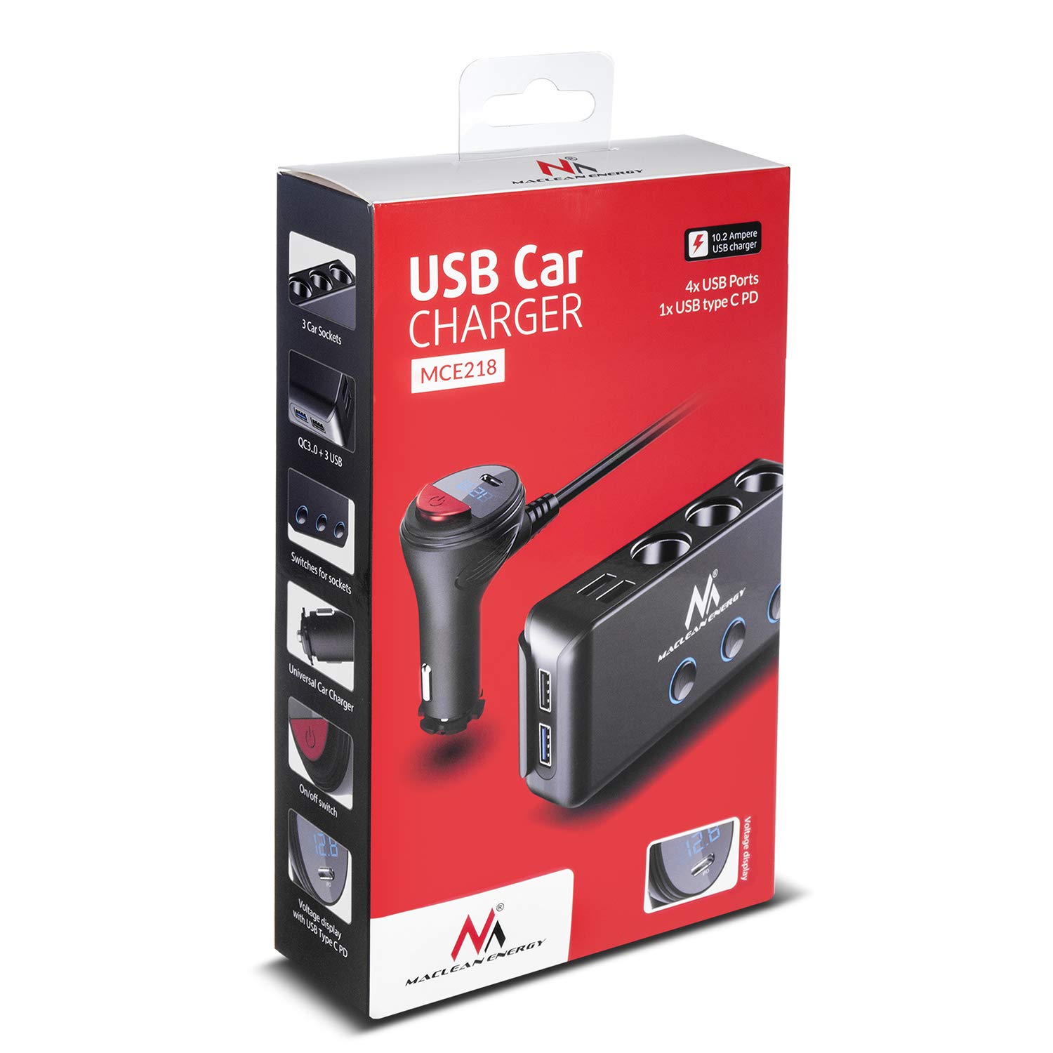 Maclean 3-Fach Kfz-Verteiler Zigarettenanzünder USB-C PD 18W