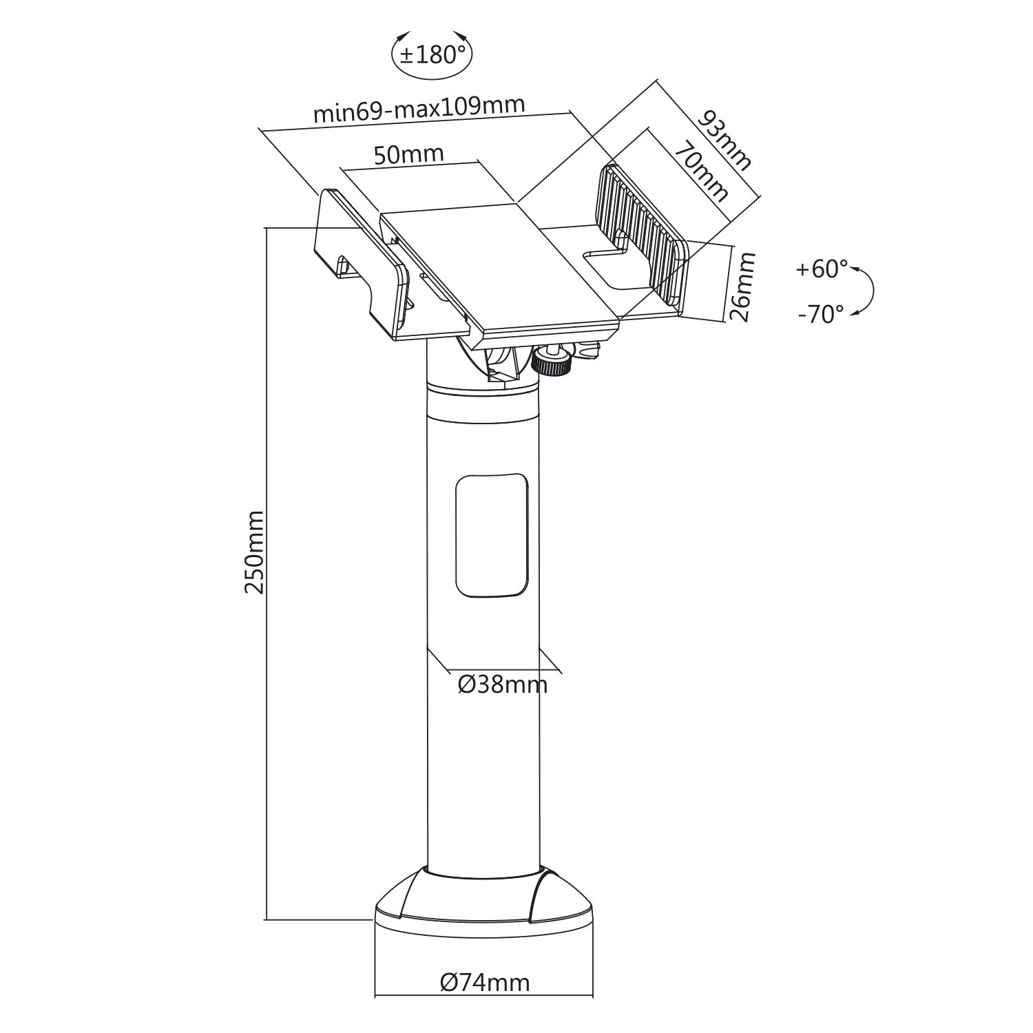 Maclean Brackets MC-847 EC-Terminal Halterung POS 360° 69-109mm