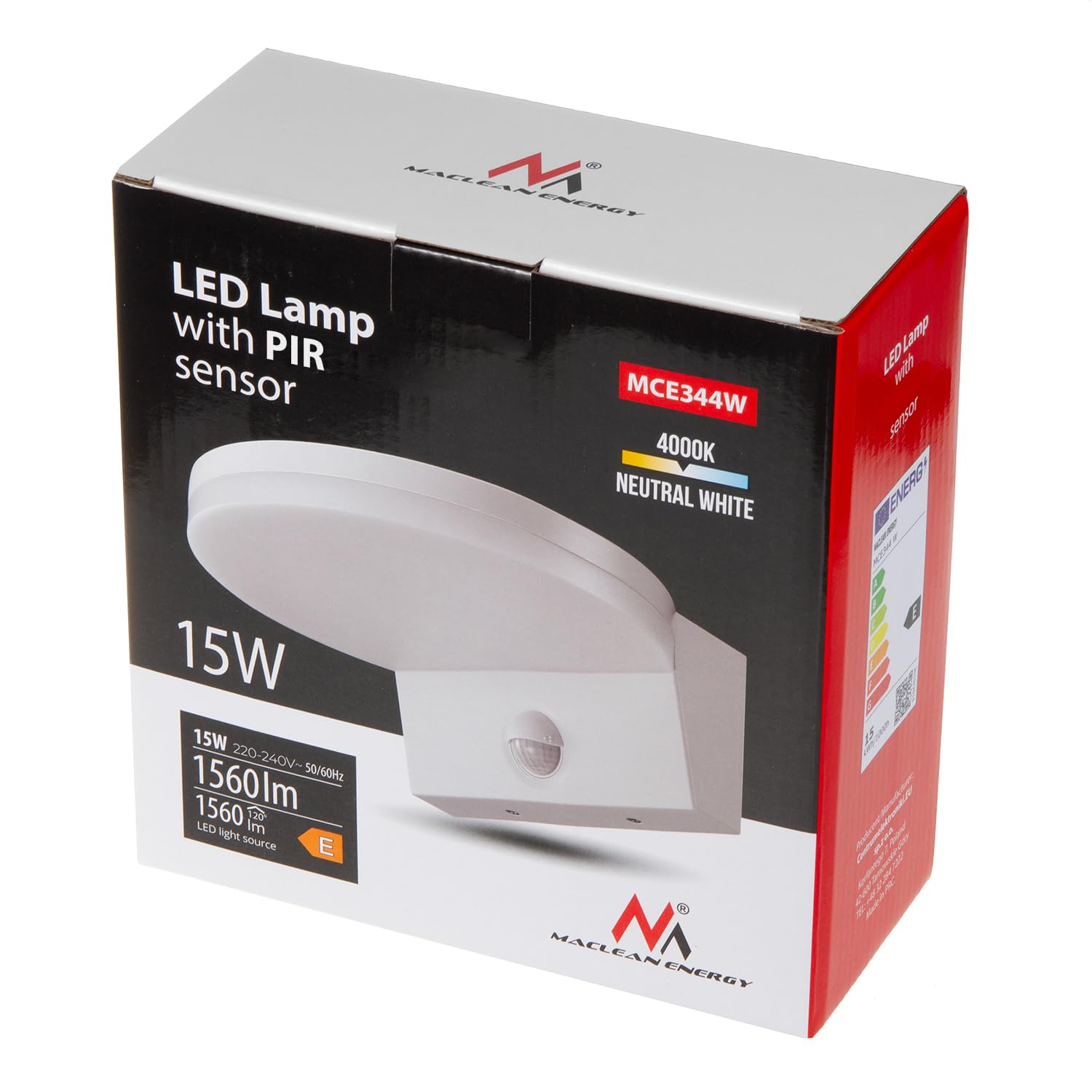 Maclean Energy MCE344 LED Wandleuchte weiß 15W IP65 mit Sensor