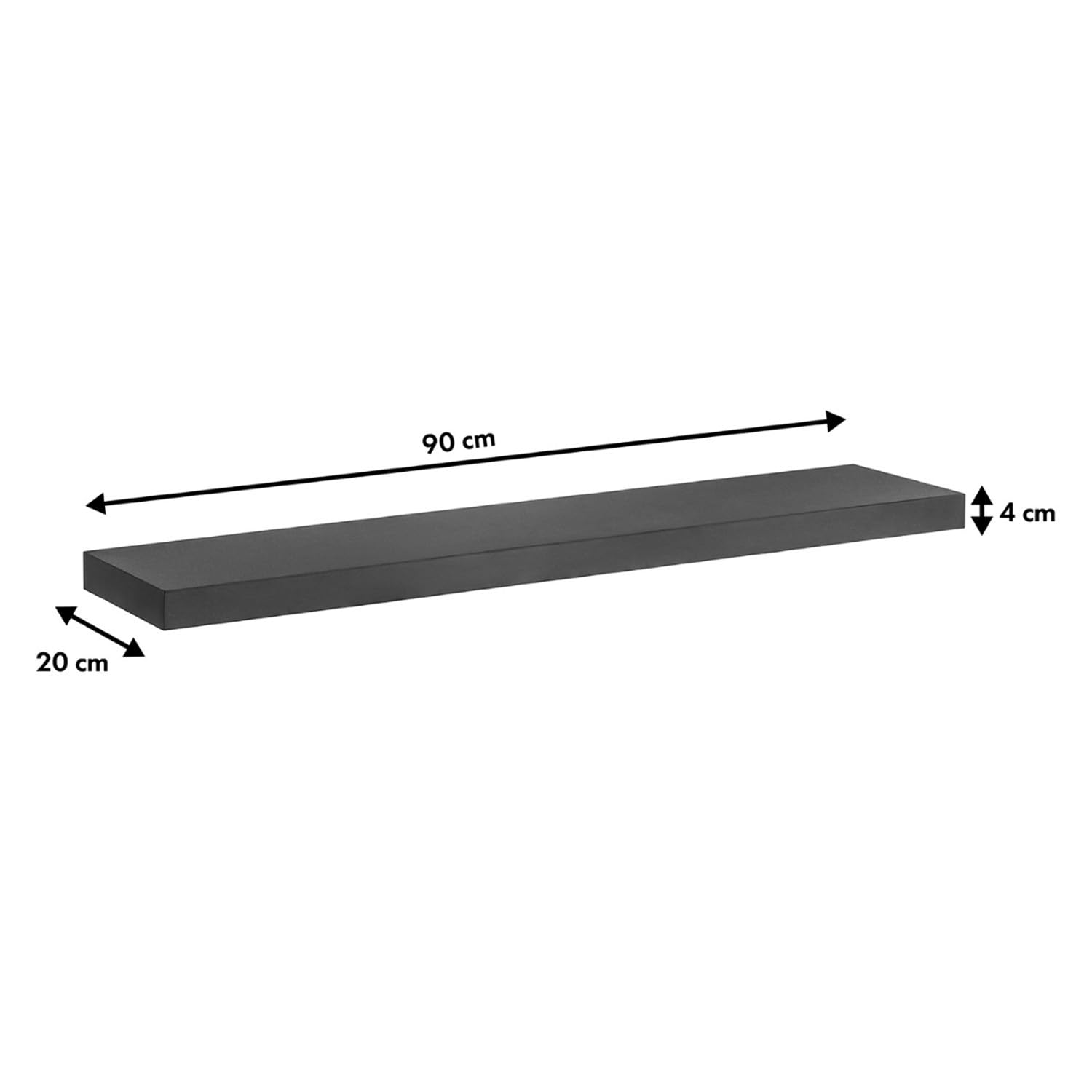 Maclean Brackets MC-330 Wandregal Schwarz 90x20x4 MDF 5kg