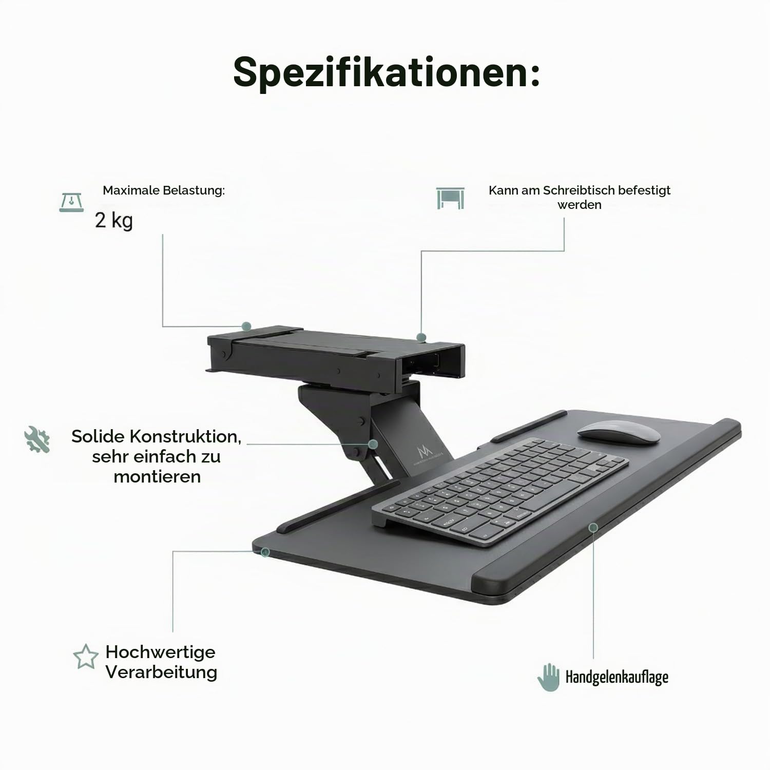 Maclean Brackets MC-757 Tastatur-Halterung 67 cm Schreibtisch