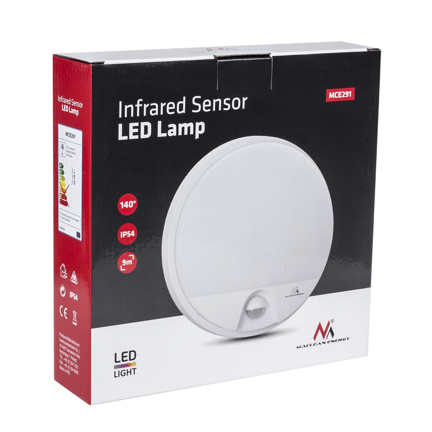 Maclean Energy MCE291 LED Wandleuchte Weiß mit Bewegungsmelder IP54