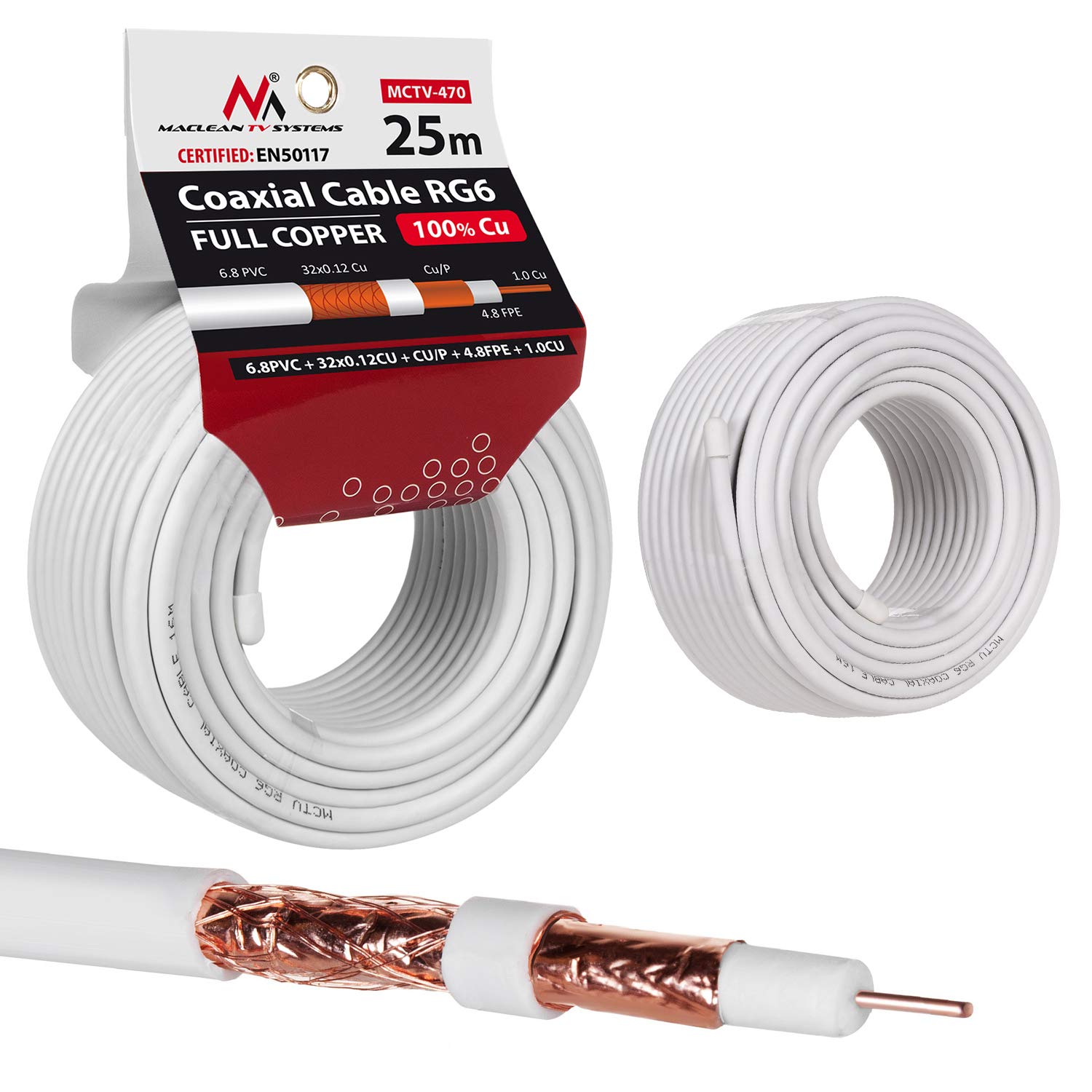 Maclean MCTV-471 Antennenkabel 50m RG6 Kupfer