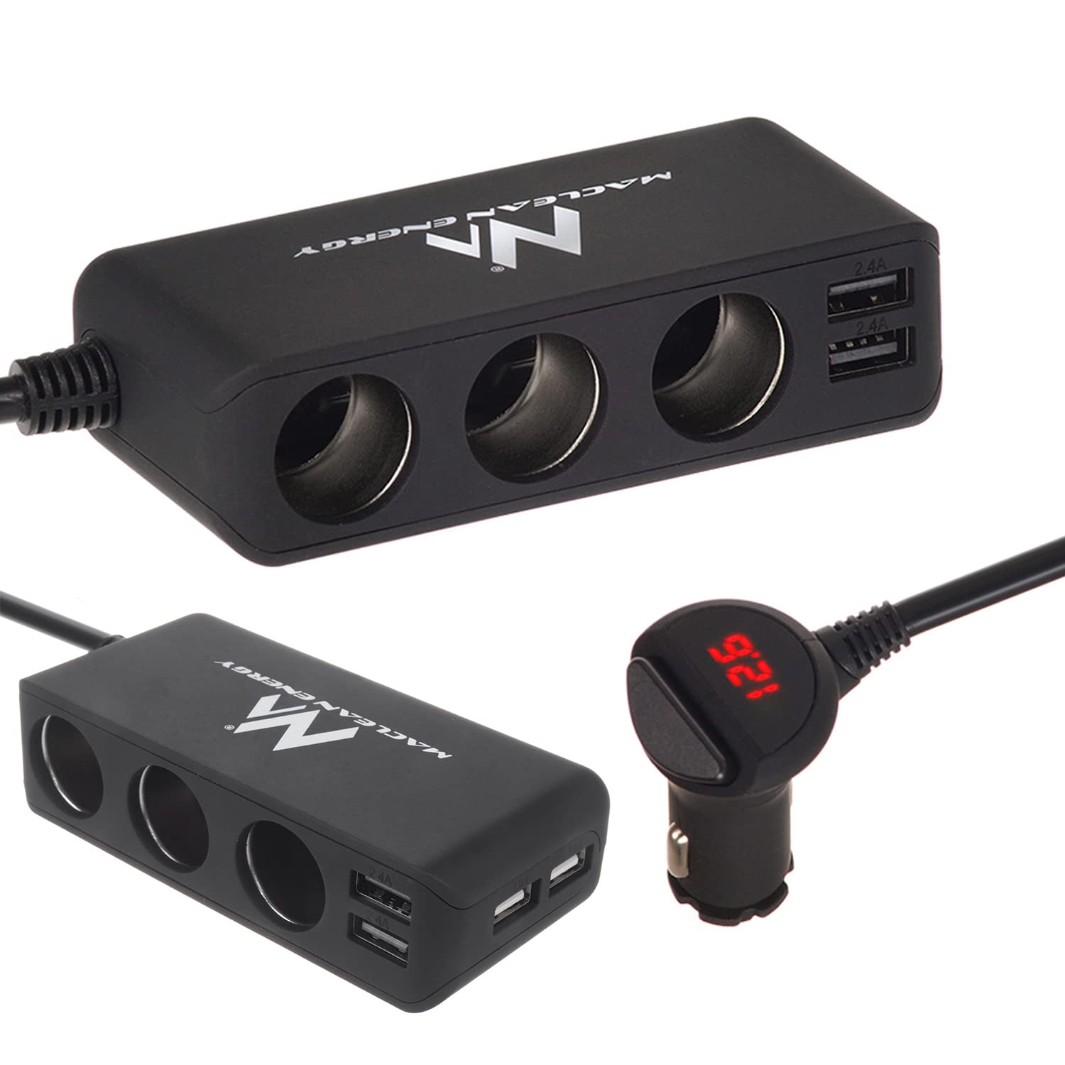 Maclean MCE117 Zigarettenanzünder-Verteiler 3-fach + 4x USB Voltmeter