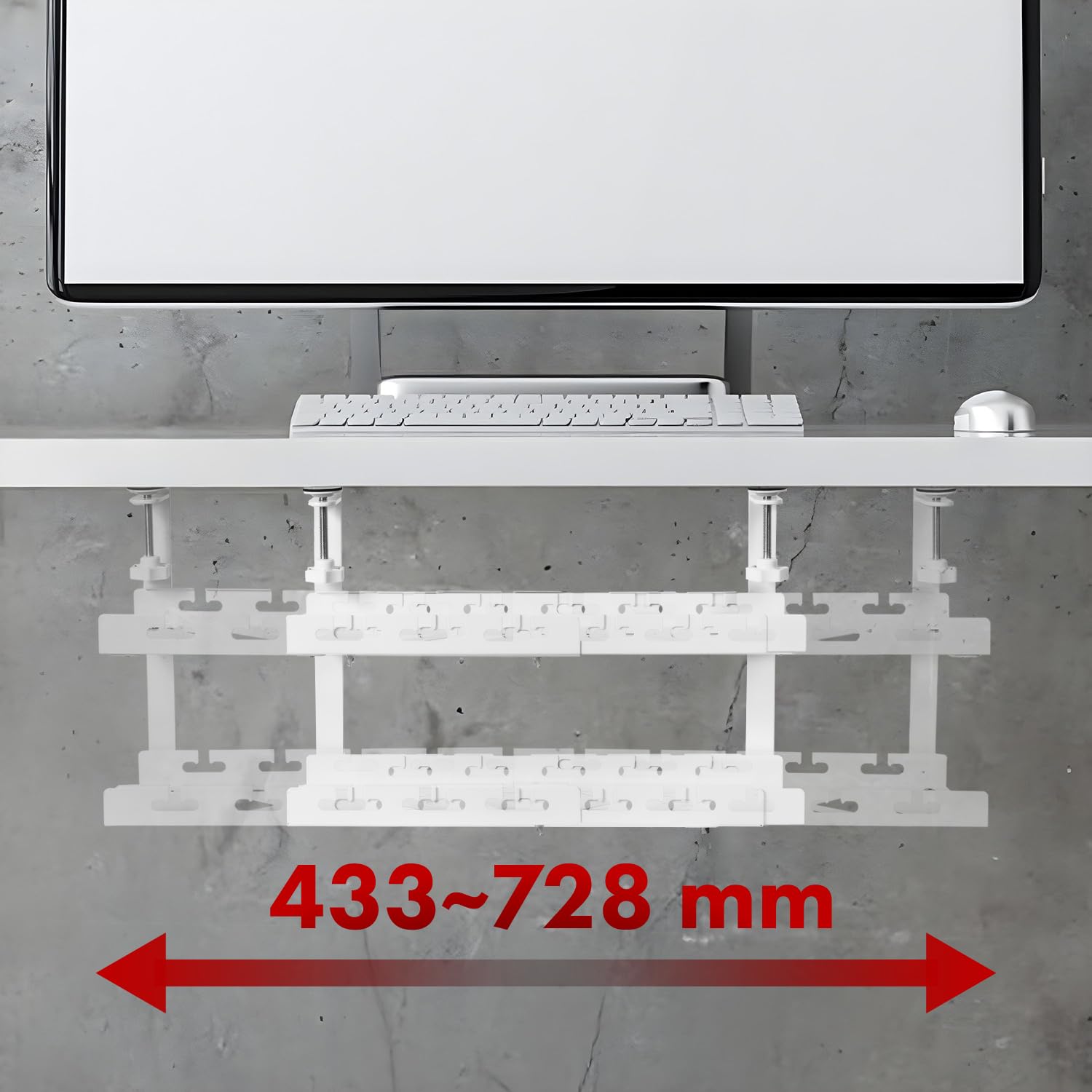 Maclean Brackets Kabelhalter Untertisch weiß 2 Ebenen 5 kg